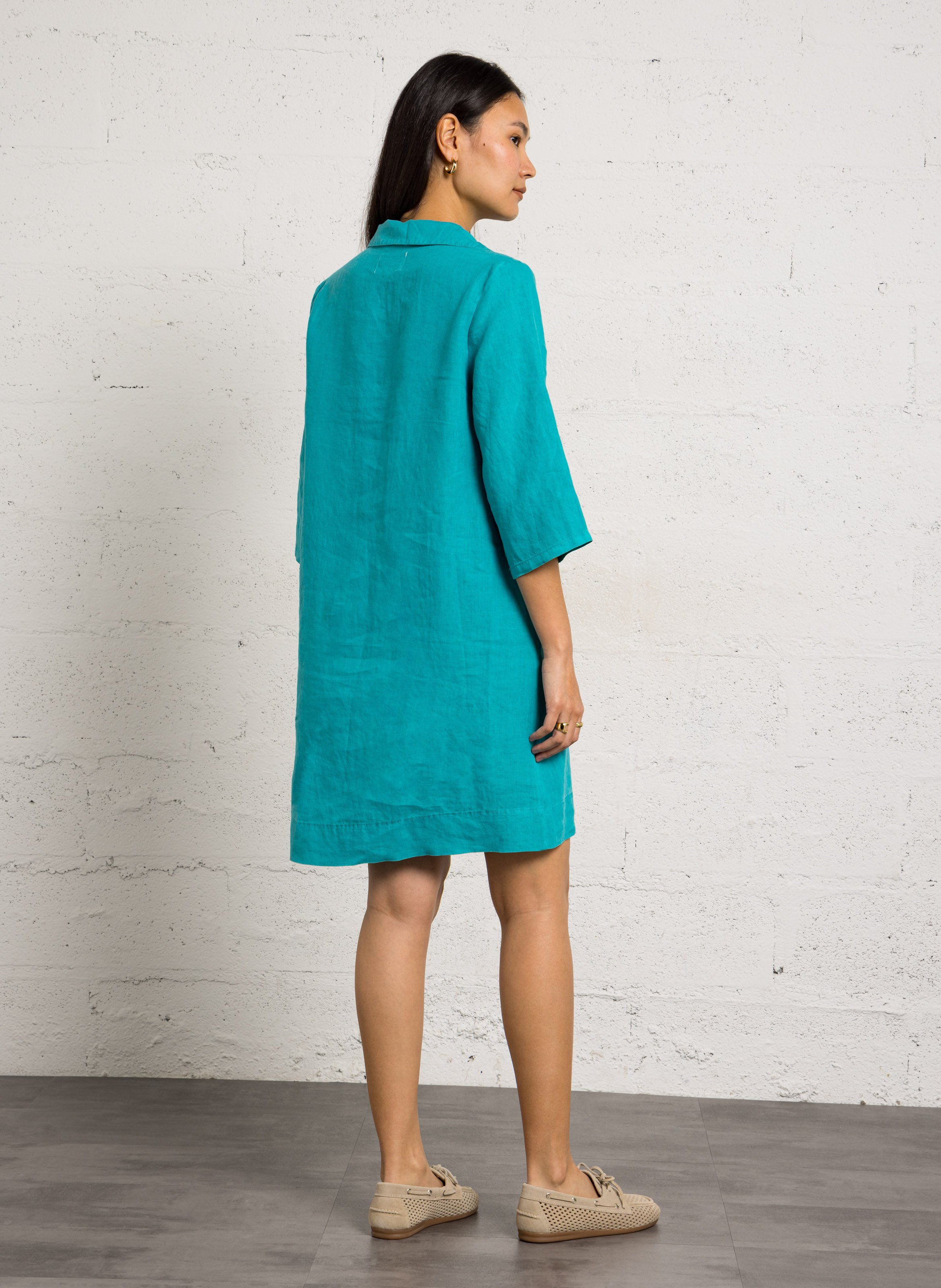 V-neck linen midi dress SUD EXPRESS Blue