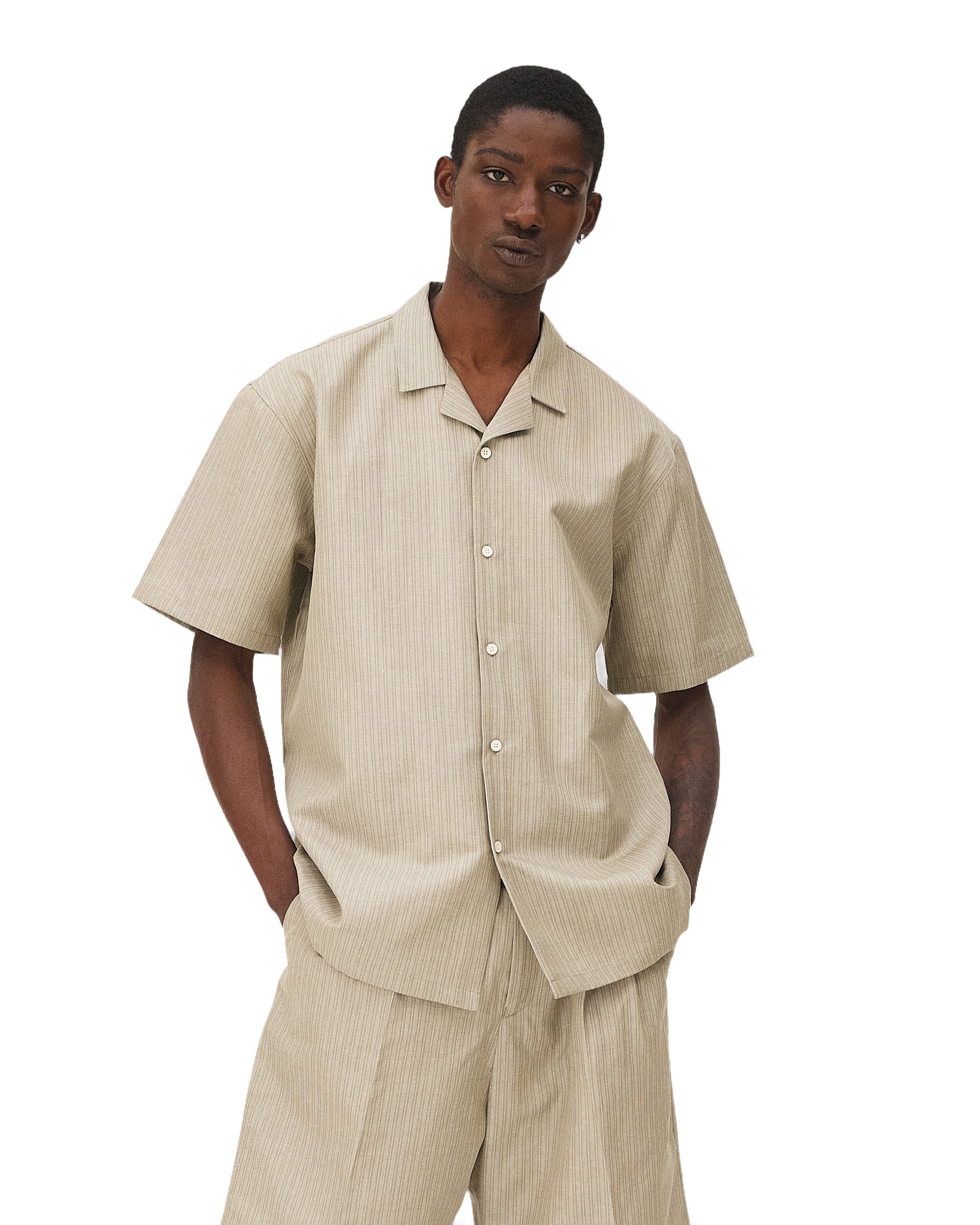 Chemise décontractée orléans beige stripes Noyoco Beige