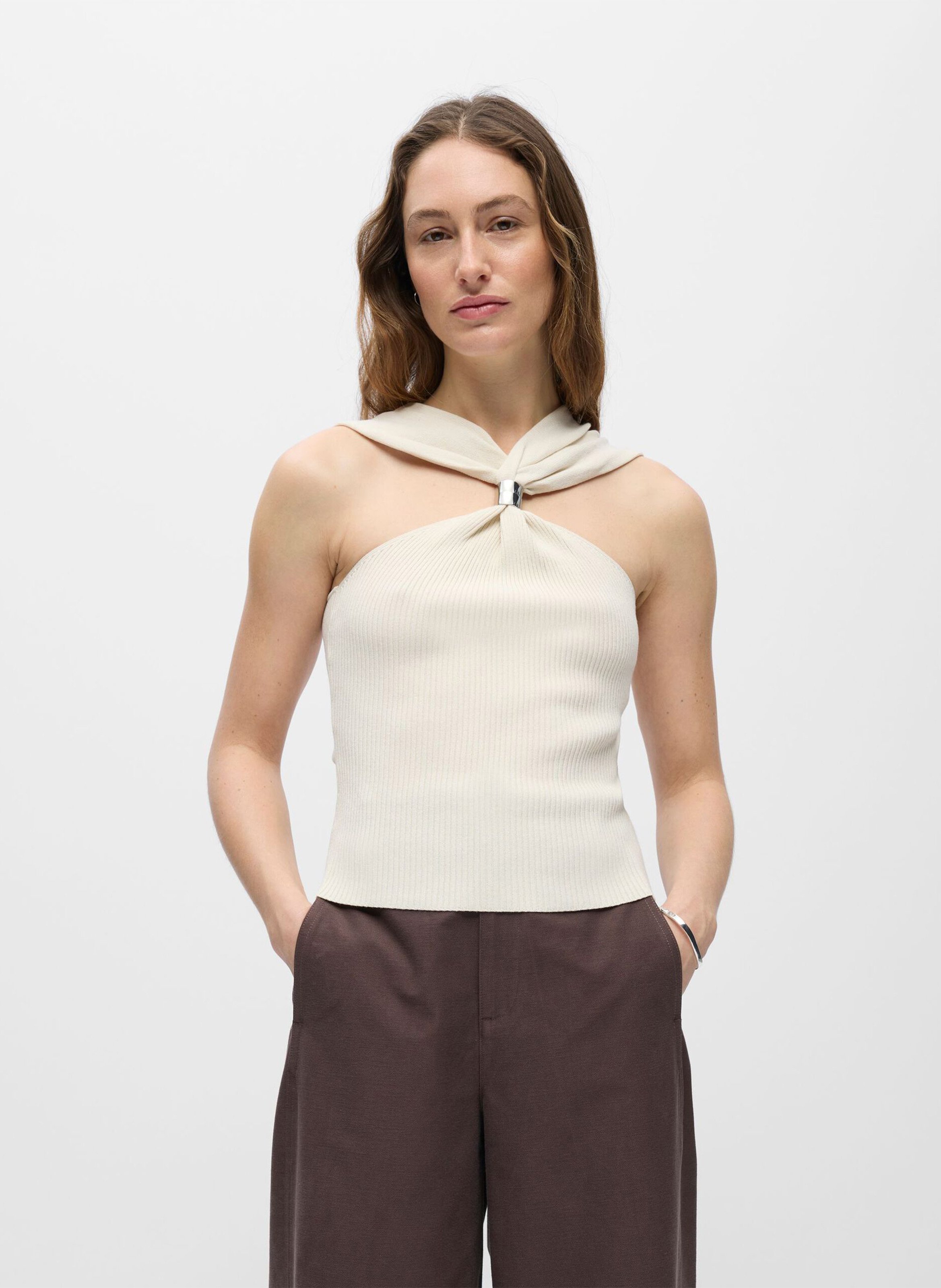 Top droit en maille OBJECT Beige