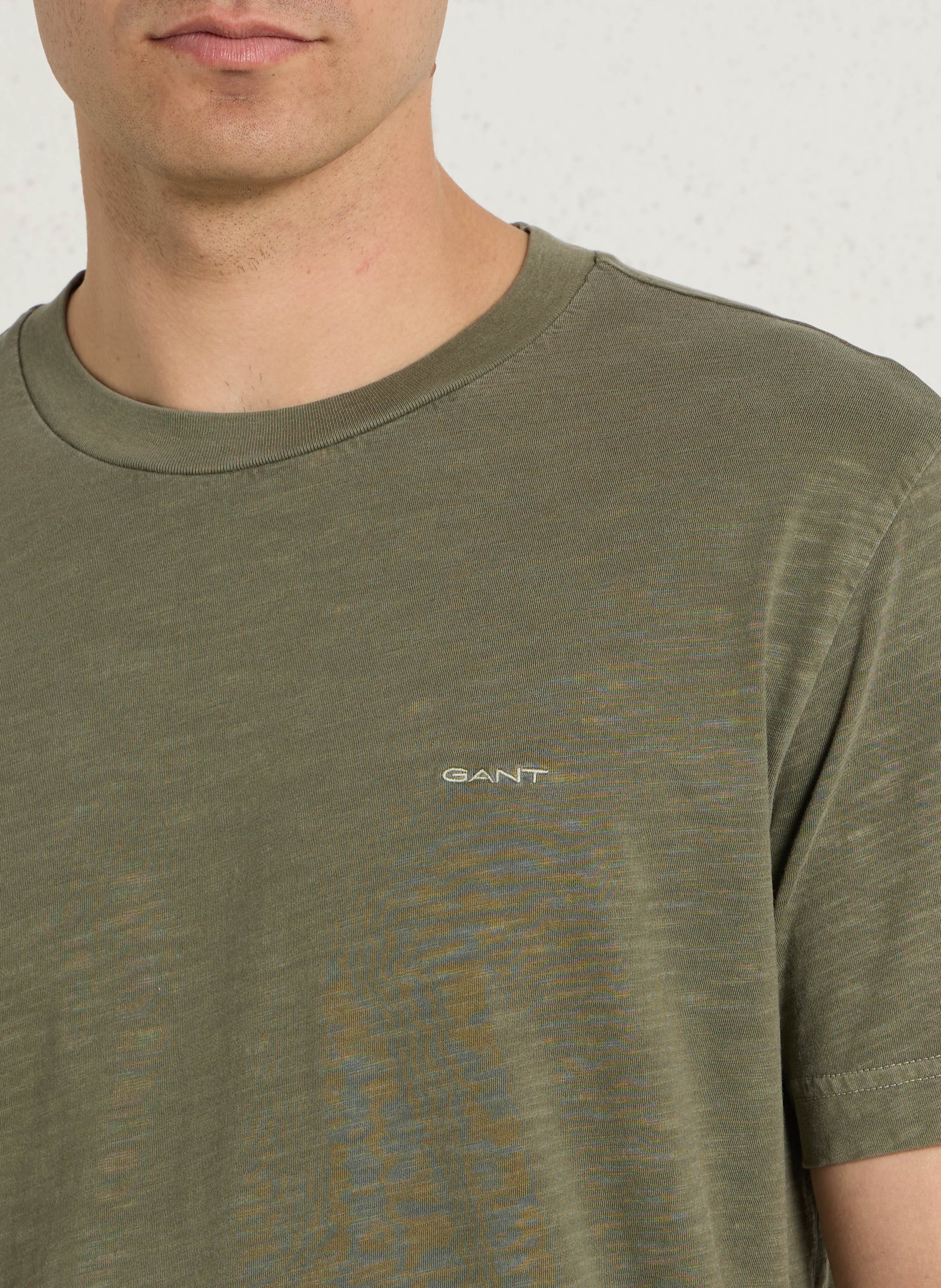 Staright embroidered round-neck cotton T-shirt GANT Green