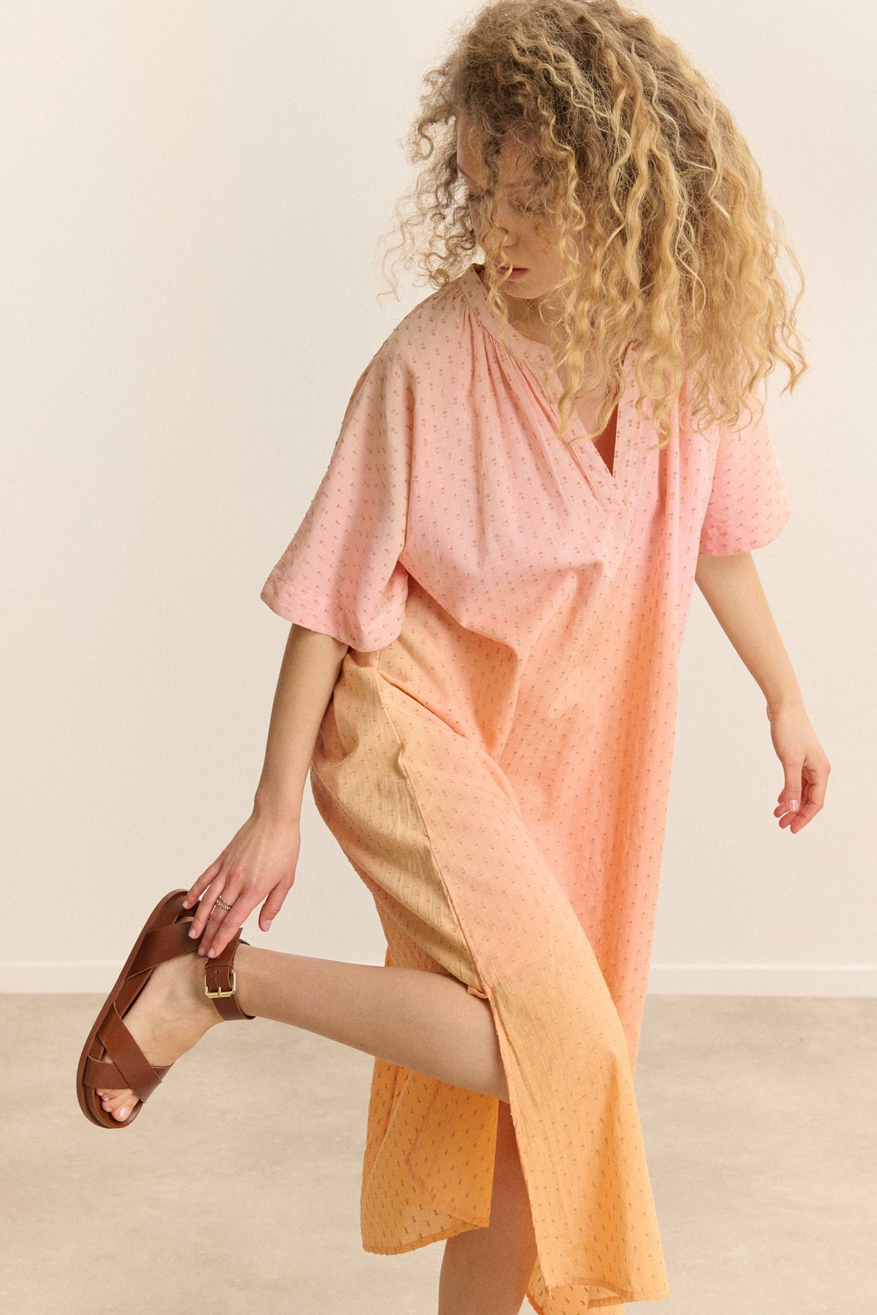 Robe midi manches courtes GARANCE PARIS Orange