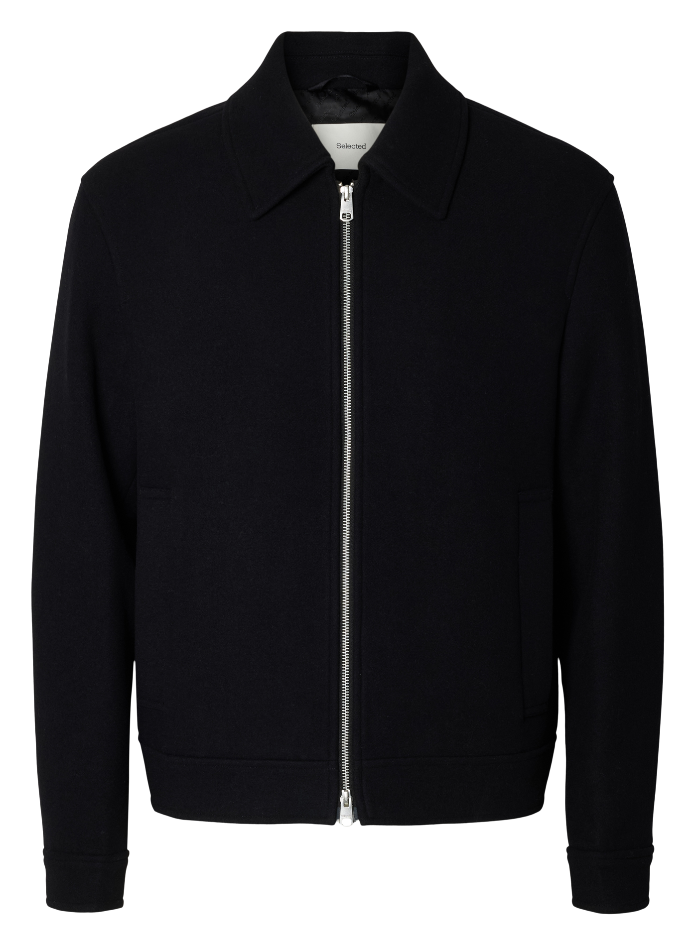 Gerade geschnittene Jacke aus recycelter Mischwolle SELECTED Schwarz