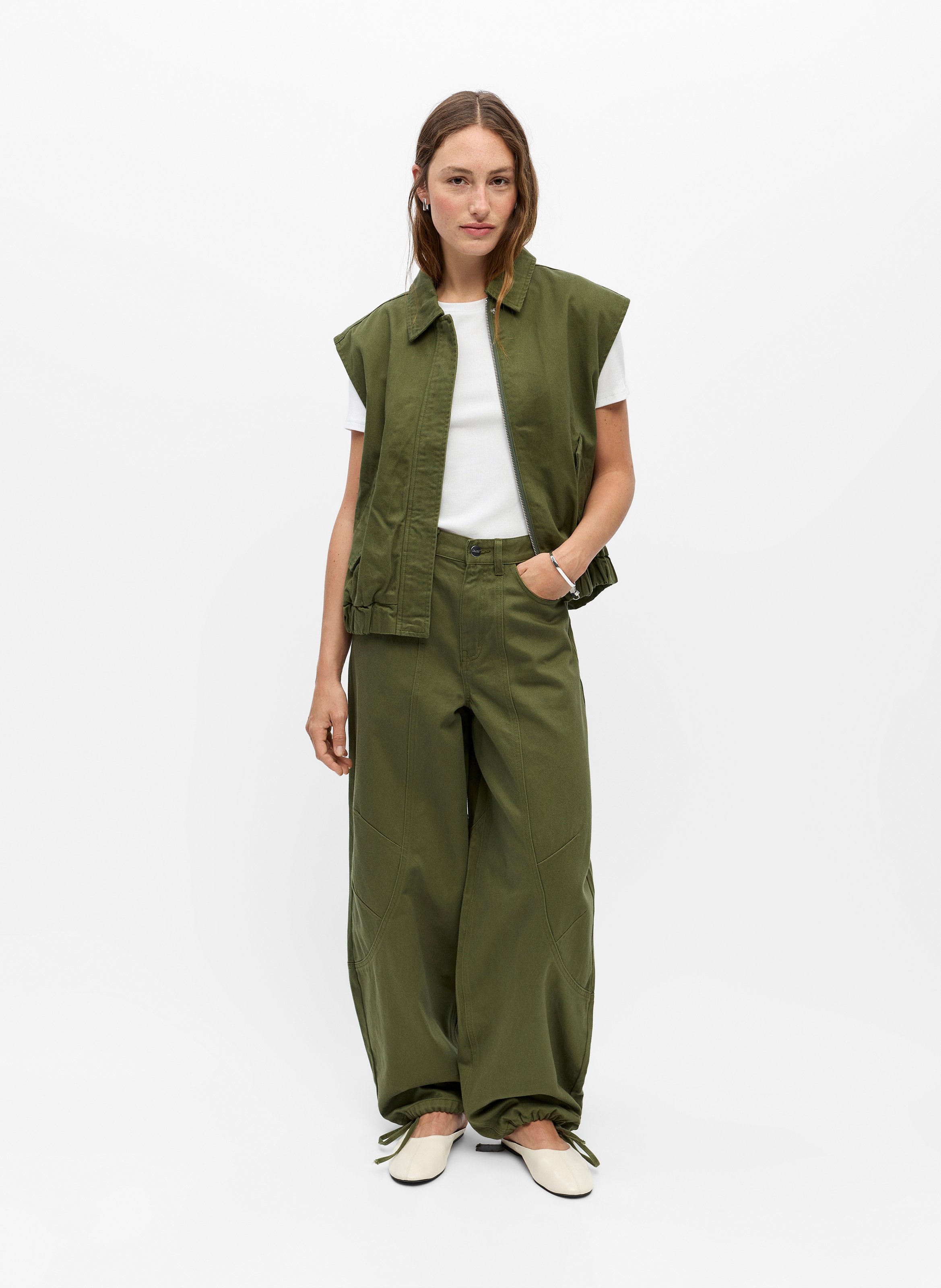 Wide trousers in organic cotton and linen blend OBJECT Green