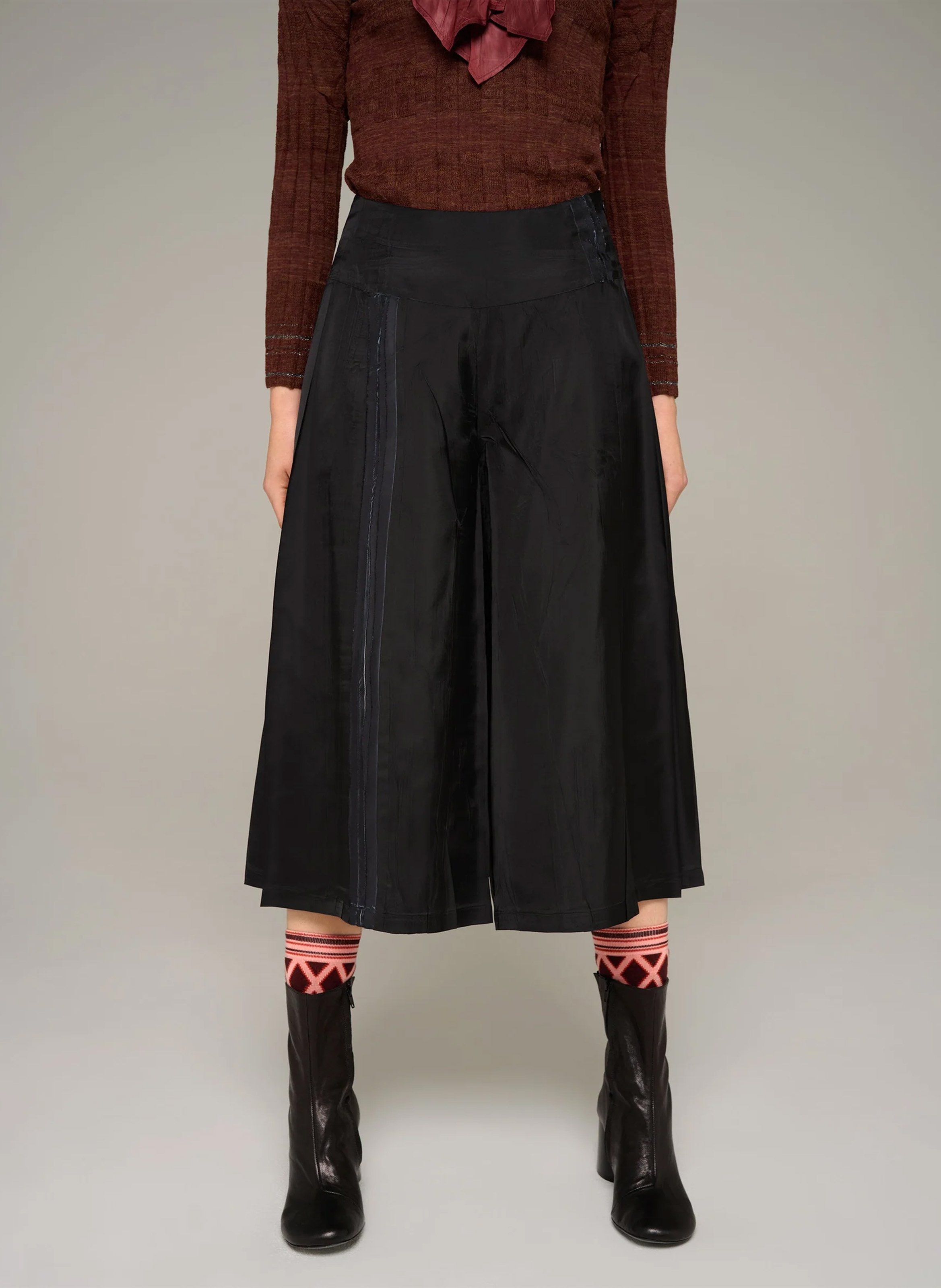 High-waisted wide cropped trousers COTELAC Black