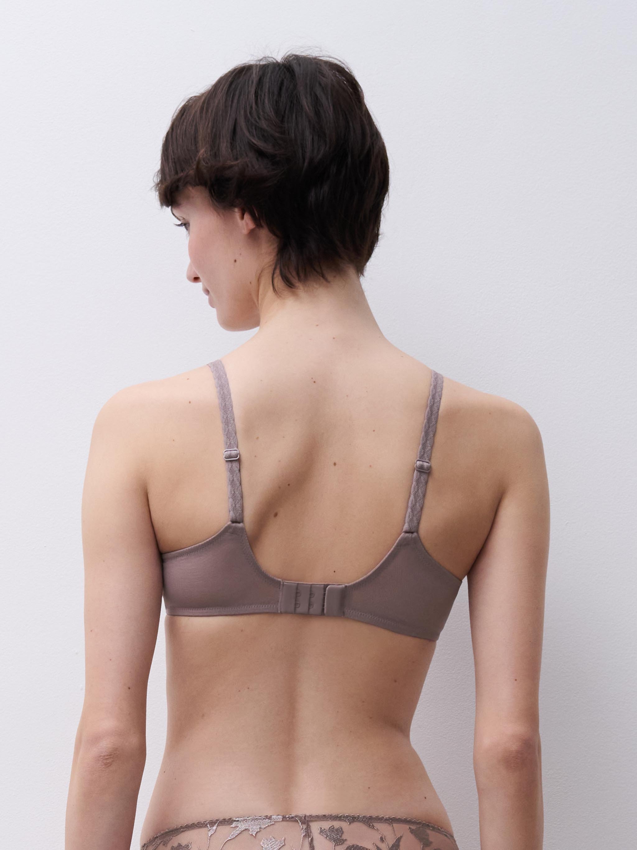 Plunging spacer bra with floral embroidery. CHANTELLE Brown