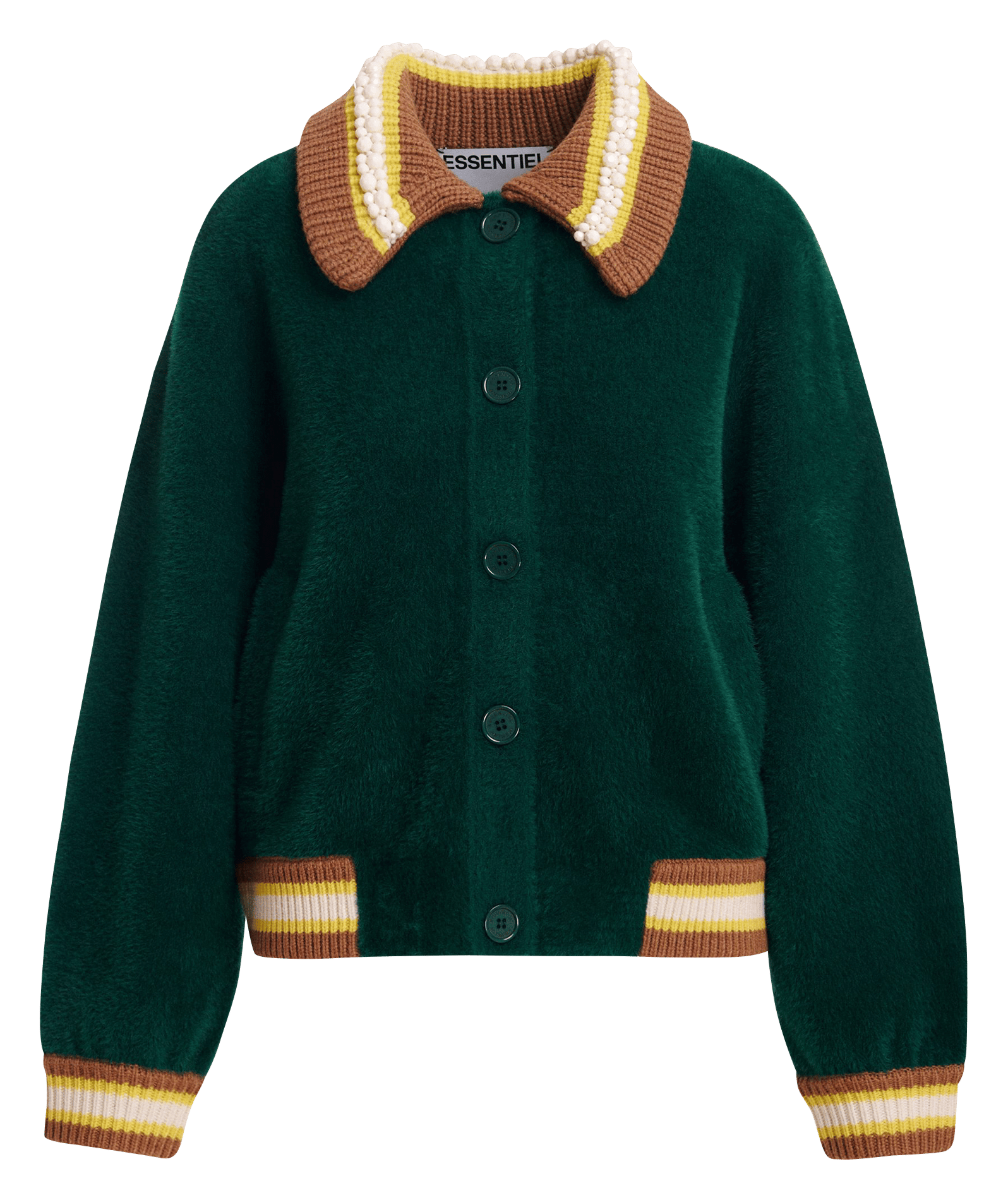 Loose fit cardigan with classic collar and button closure. ESSENTIEL ANTWERP Green
