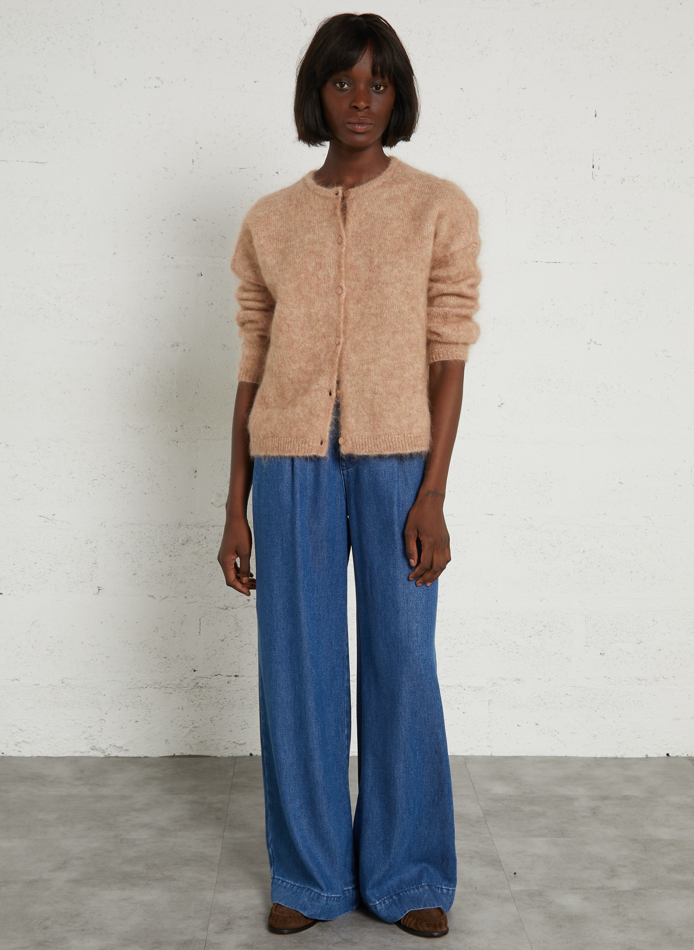 Gilet ample en mohair mélangé DES PETITS HAUTS Rose