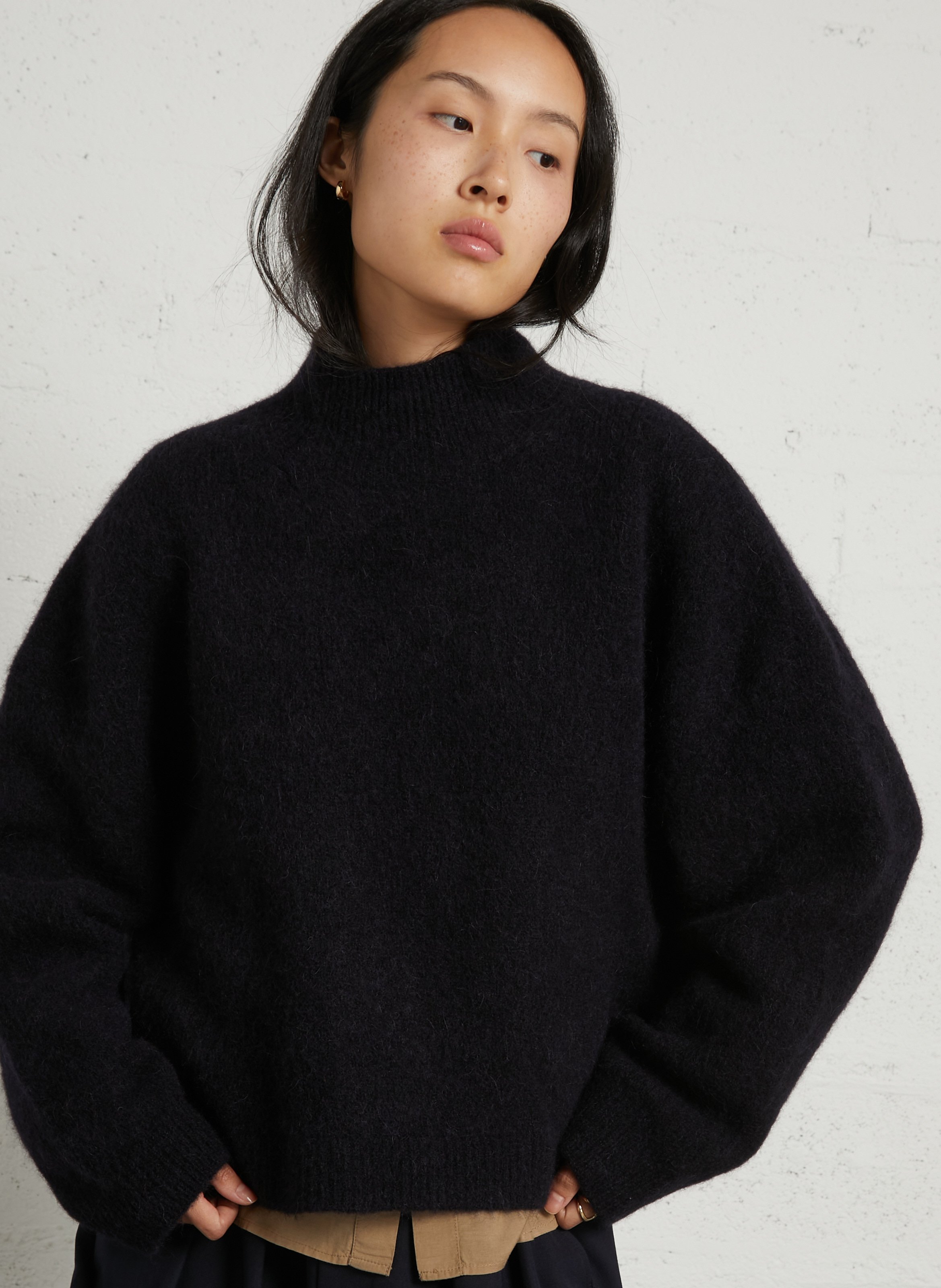 Trui met coltrui van alpaca en merinoswol BELLEPIECE Blauw