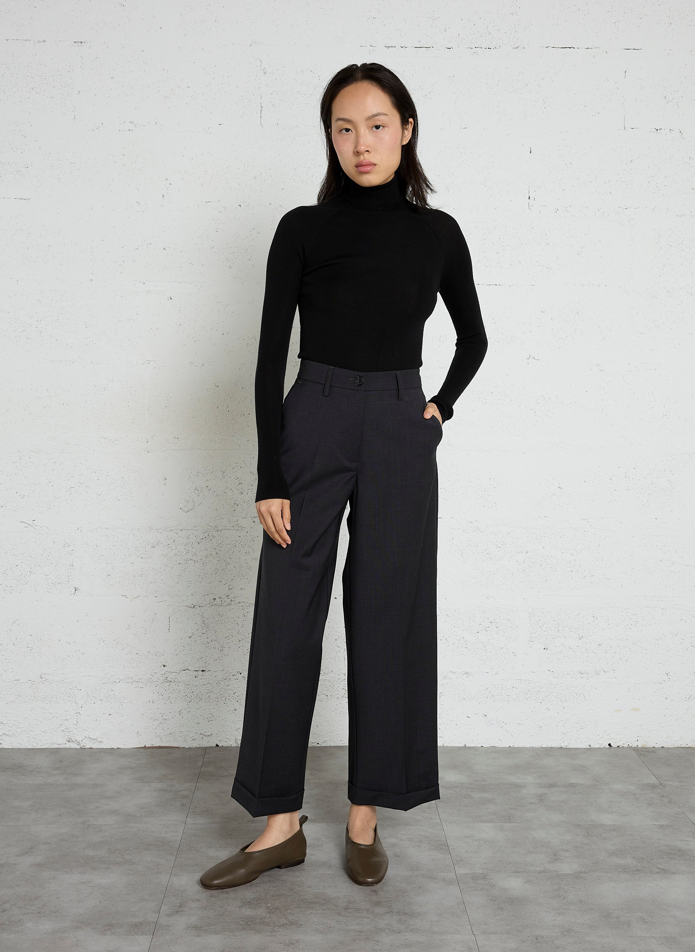 Ribbed turtleneck sweater in merino wool and silk MAJESTIC FILATURES Black