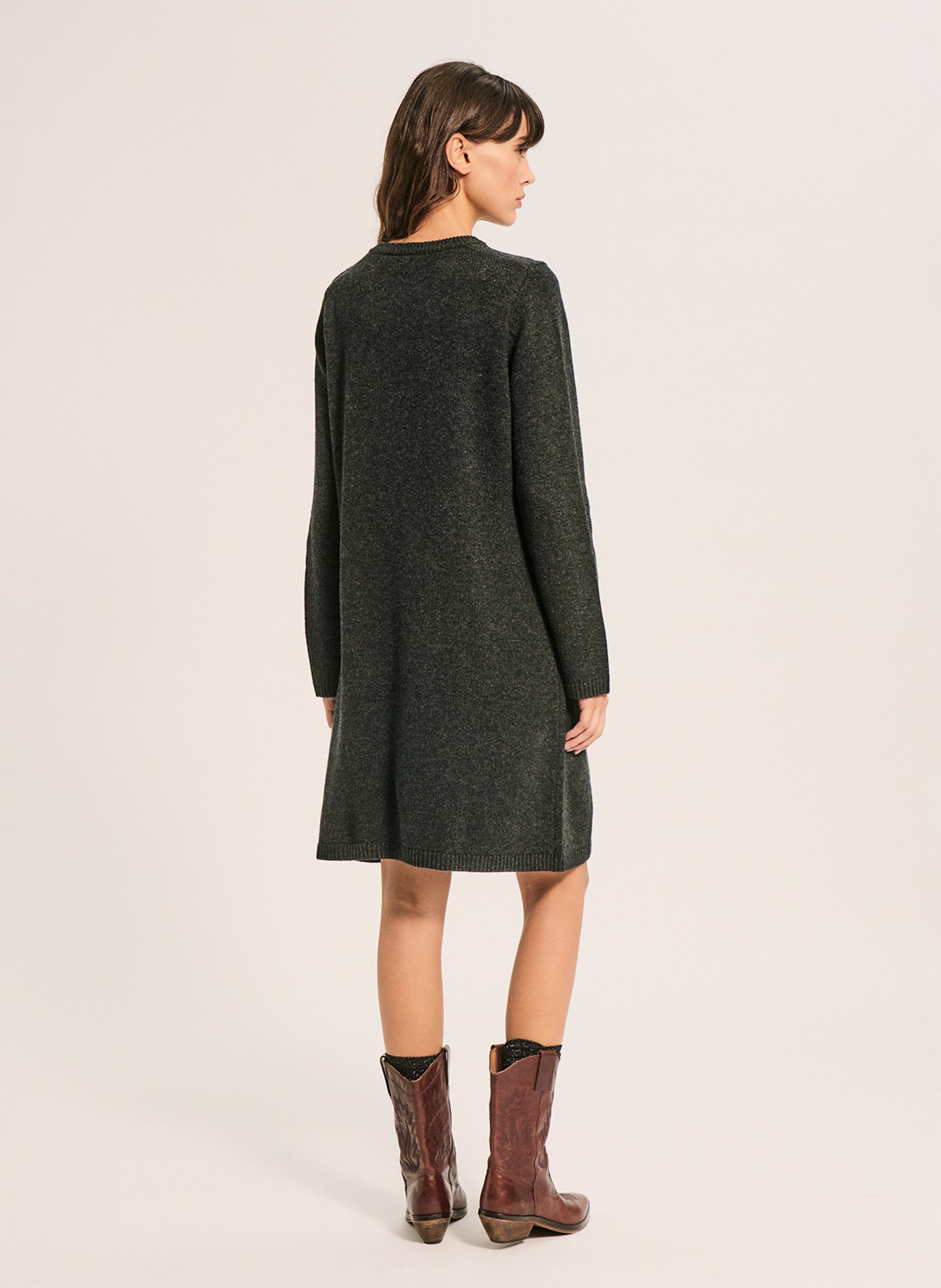 Robe col rond unie en laine PABLO Gris