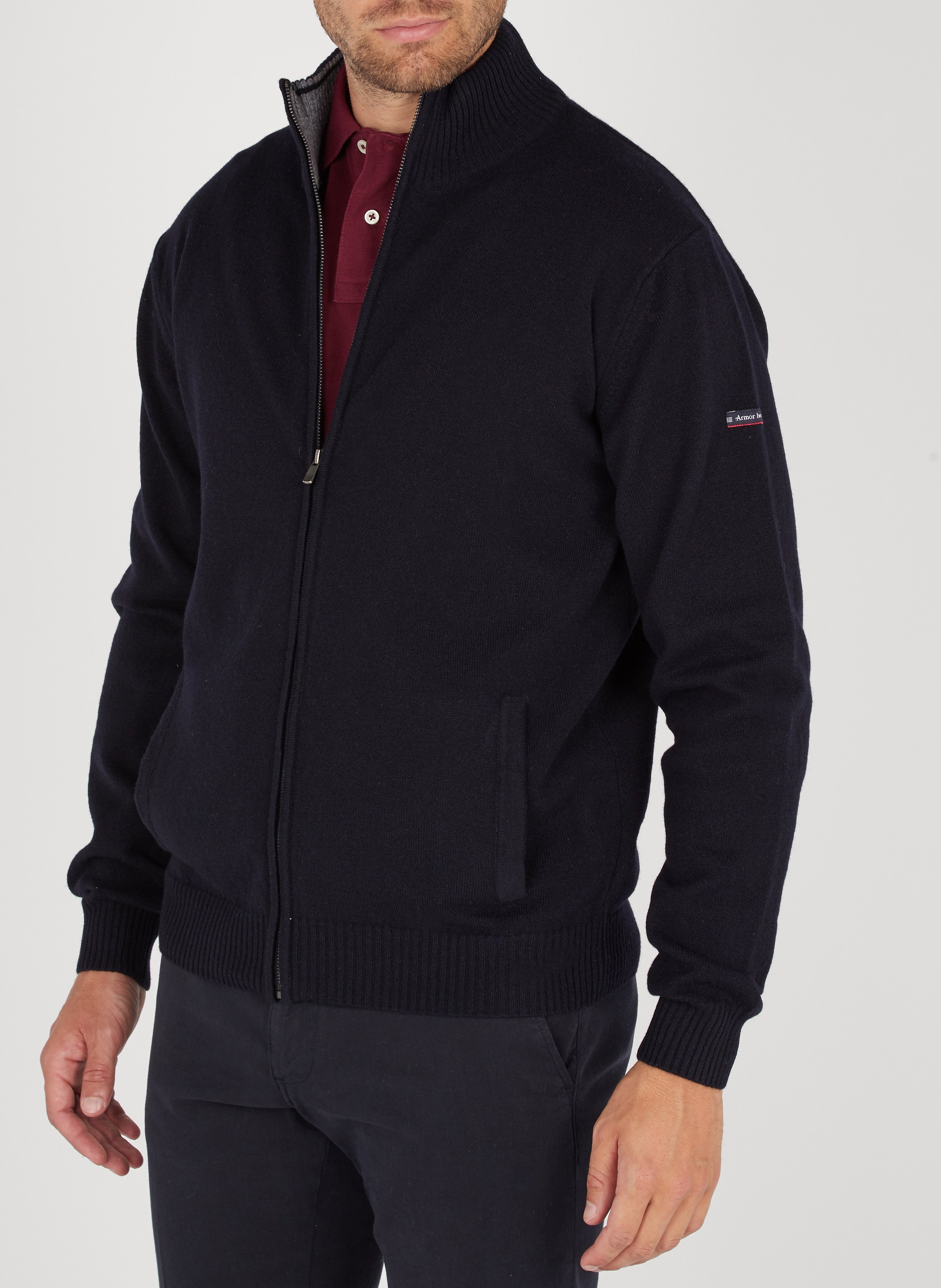 Gilet droit col montant en laine ARMOR LUX Bleu