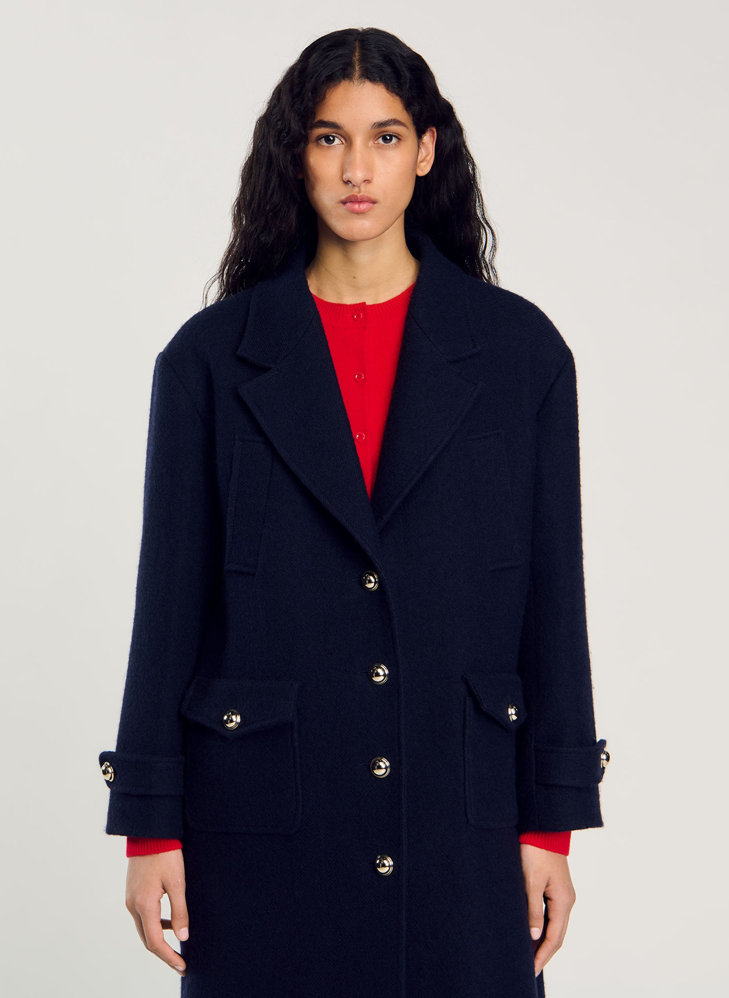 Classic collar Wool mix Coat Marine Sandro Women SFPOU00663 44 MARINE Place des Tendances Europe