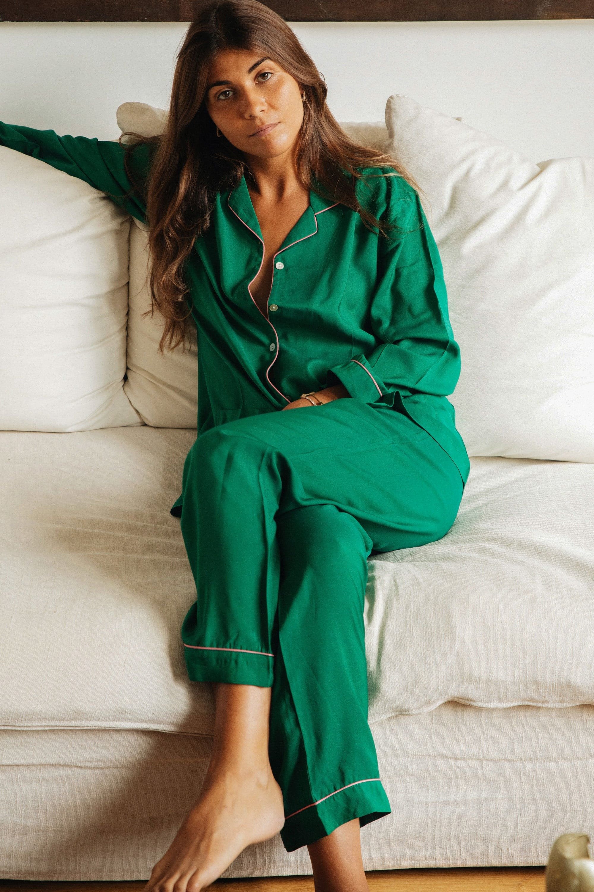 Pyjama coton et soie GERMAINE DES PRES Vert