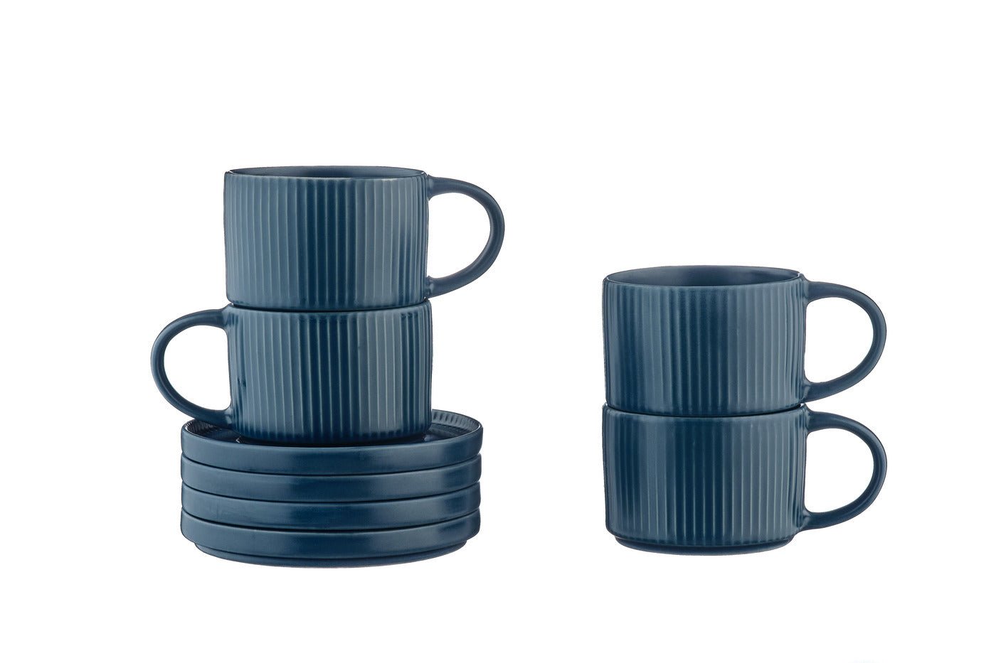 Stoneware Cup 15cl and Saucer - 8 pieces BJORN Blue