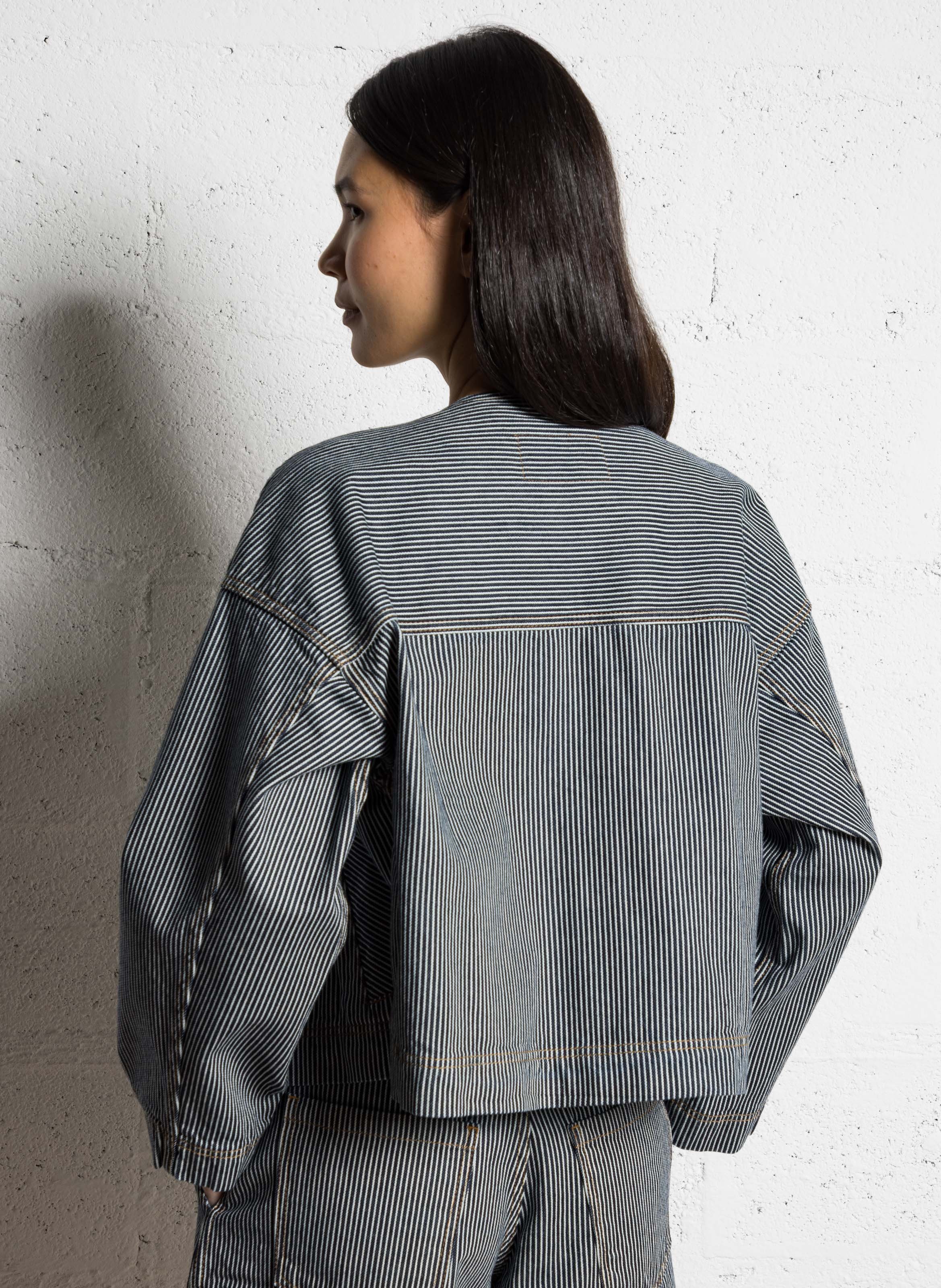 Oversized round neck cotton jacket THE TINY BIG SISTER Blue