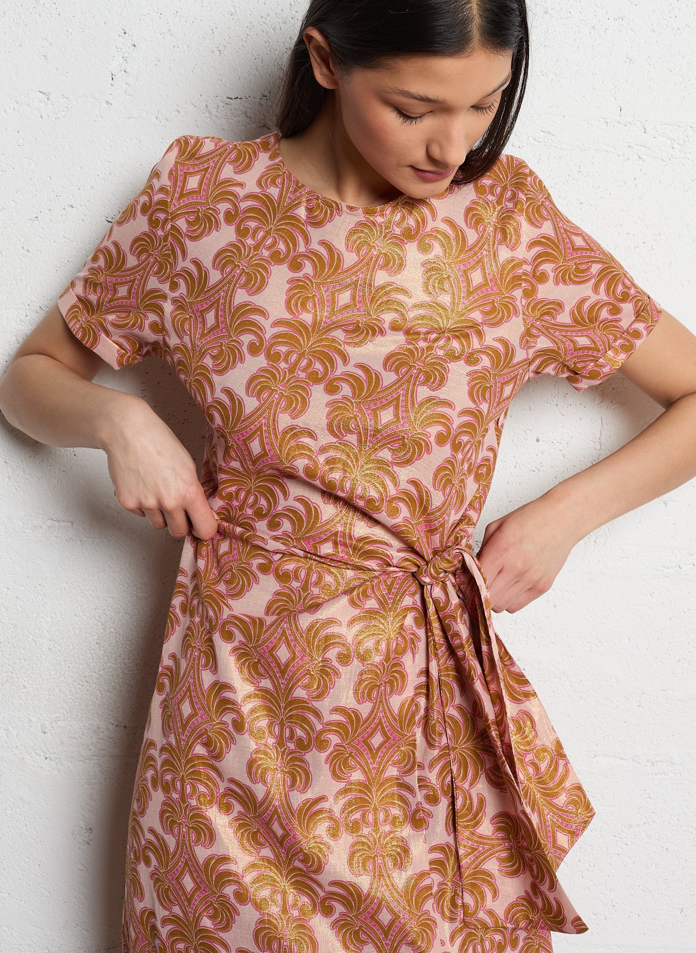 Halflange jurk met ronde hals - katoenblend LA PETITE ETOILE Goudkleurig