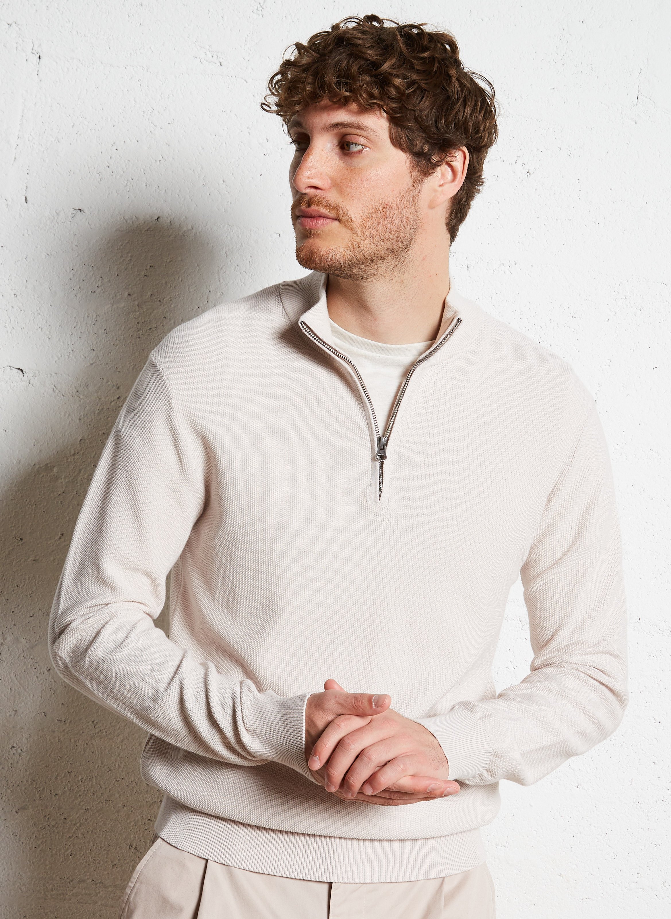 Pull col montant en coton HARTFORD Beige