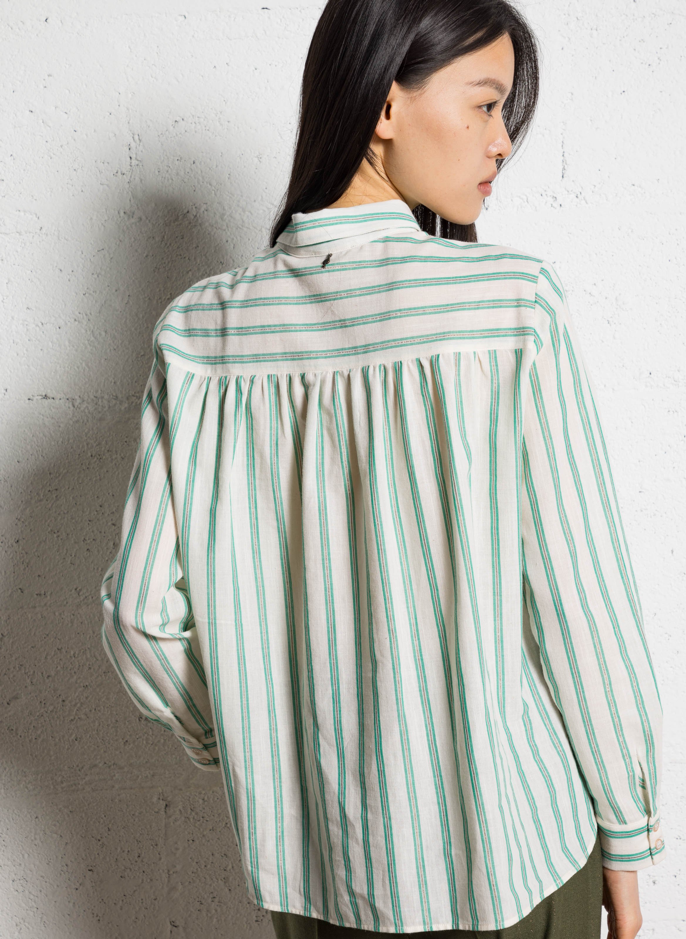 Chemise droite col classique à rayures métallisées ONE STEP Vert