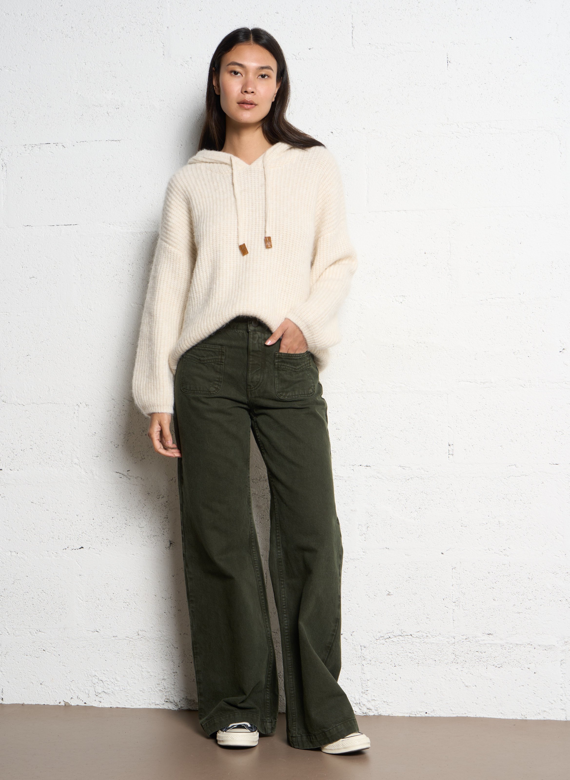 Long wool-blend knit cardigan ONE STEP White