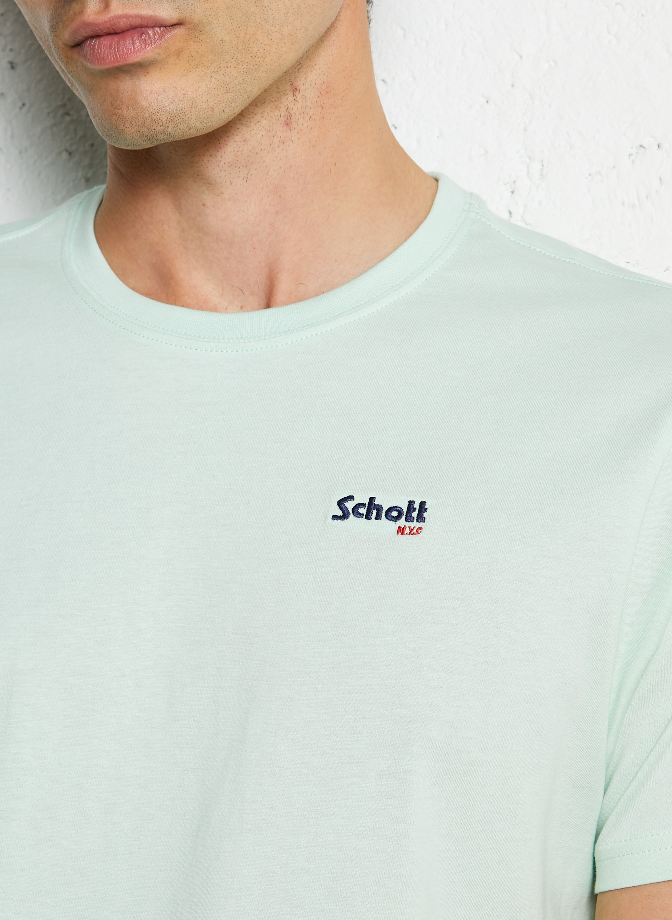 Tee-shirt manches courtes en coton SCHOTT Vert