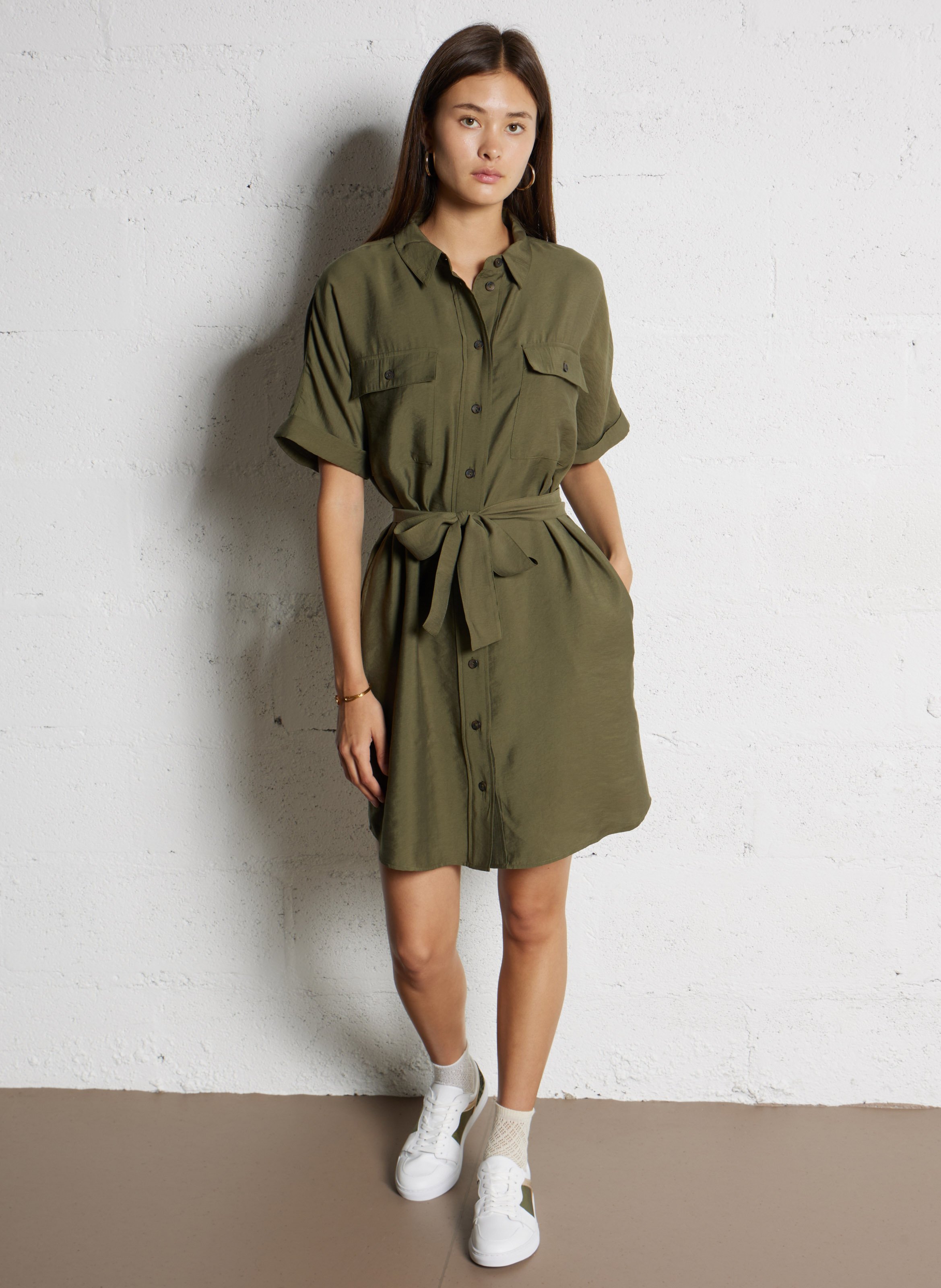 Baskets basses avec empiècements en cuir ONE STEP Kaki