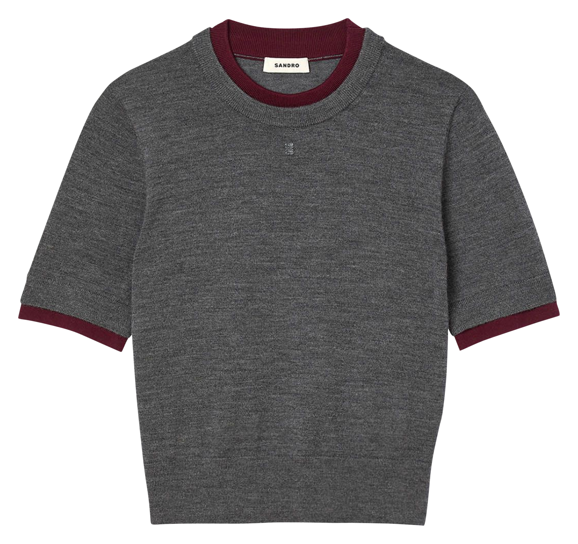 Pull ajusté col rond en laine SANDRO Gris