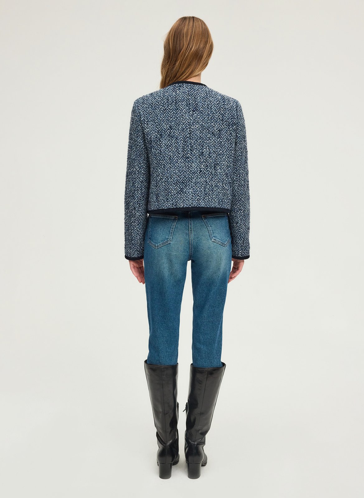 Straight round neck herringbone jacket PABLO Blue