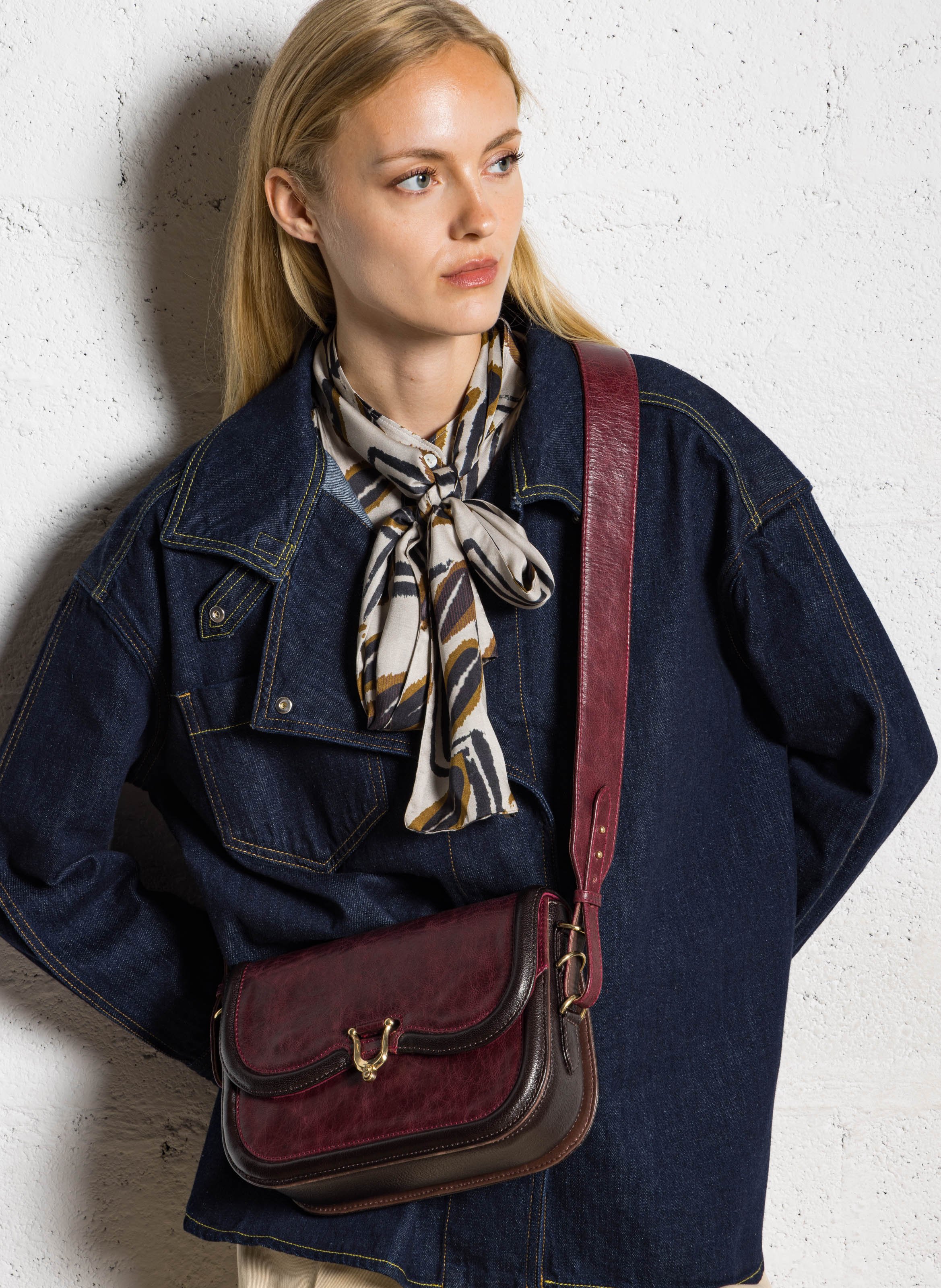 Sac bandoulière en cuir mélangé CLARIS VIROT Rouge