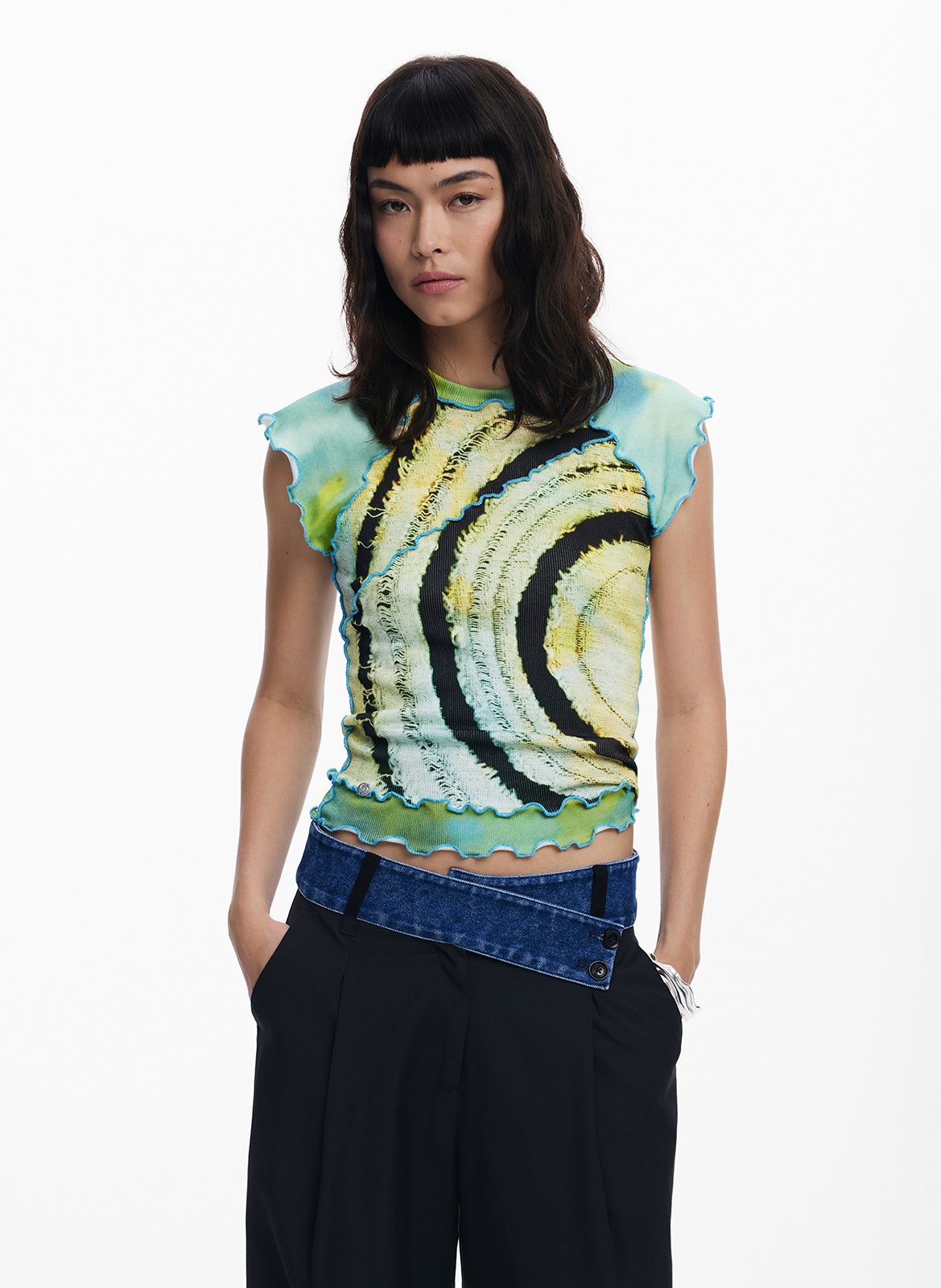 Top imprimé col rond DESIGUAL Vert