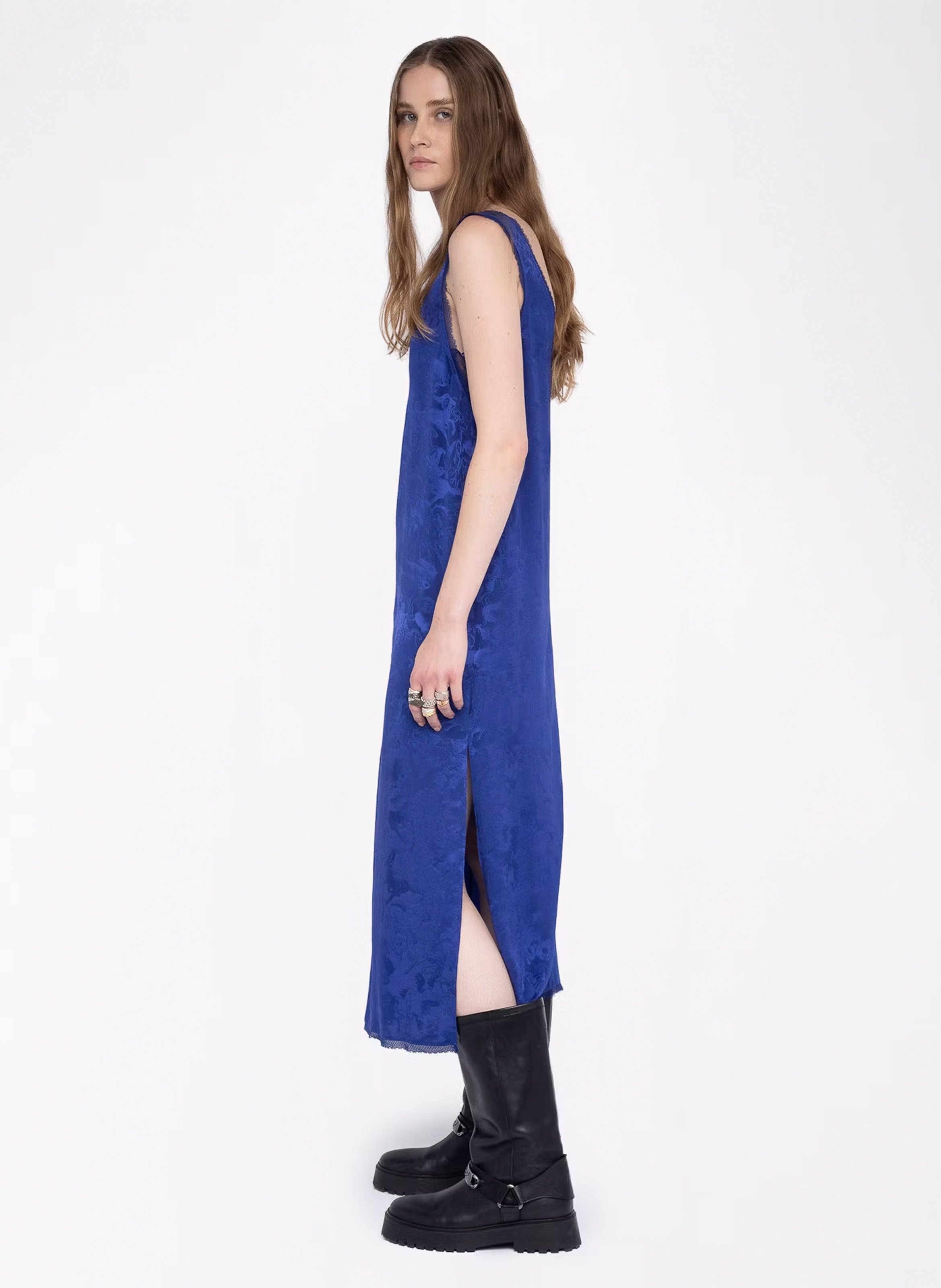 Robe midi col v en soie ZADIG&VOLTAIRE Bleu