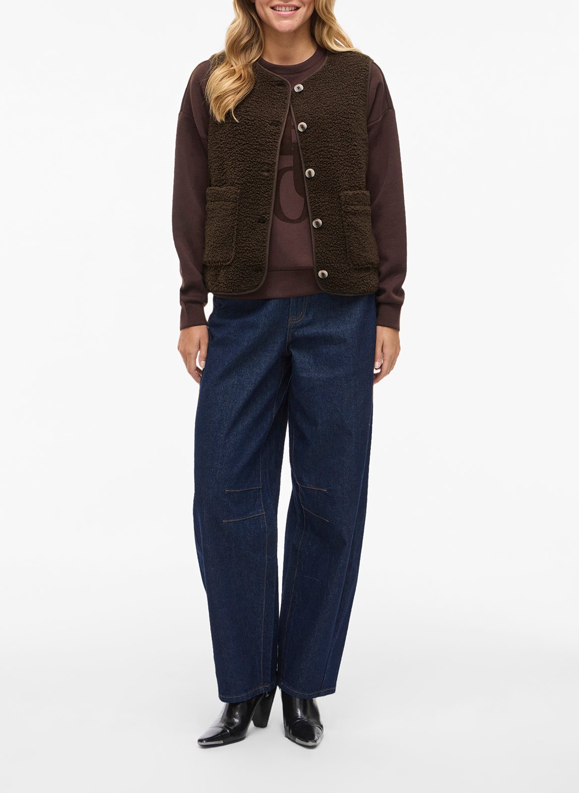 Manteau droit col rond en sherpa VILA Marron