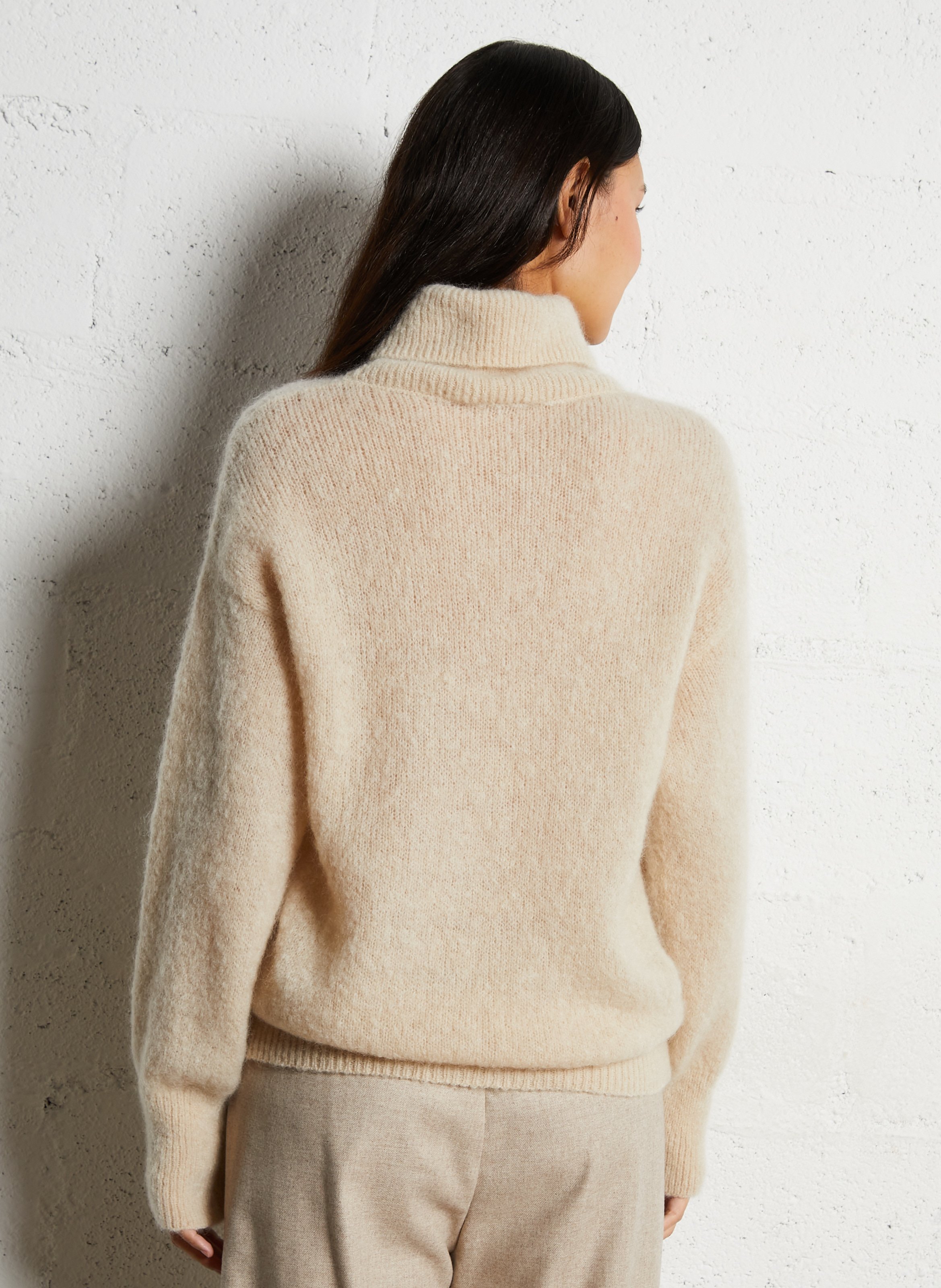 Pull ample col roulé en laine mélangée POMANDERE Beige