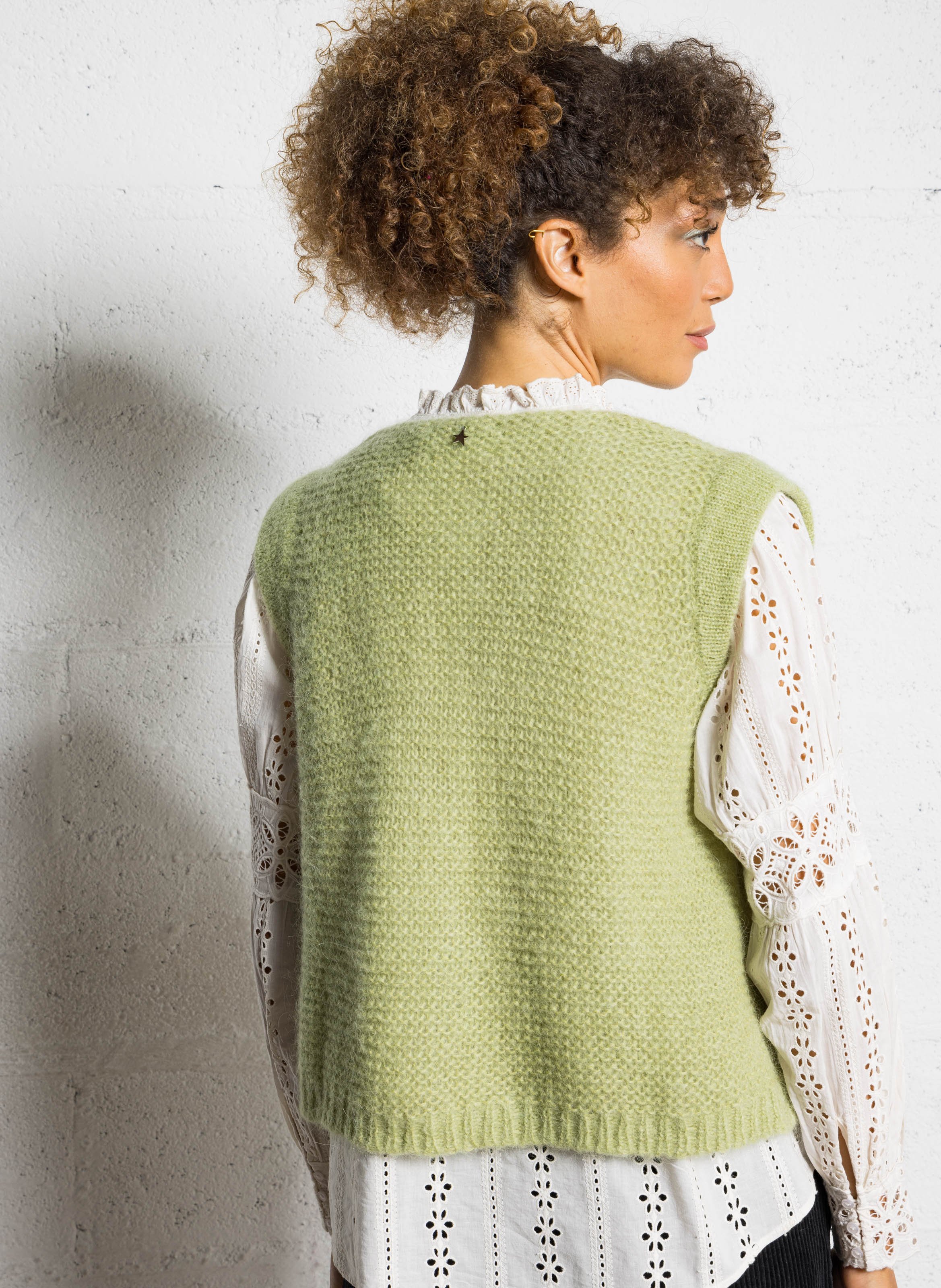Gilet court en mohair et alpaga  SUD EXPRESS Vert
