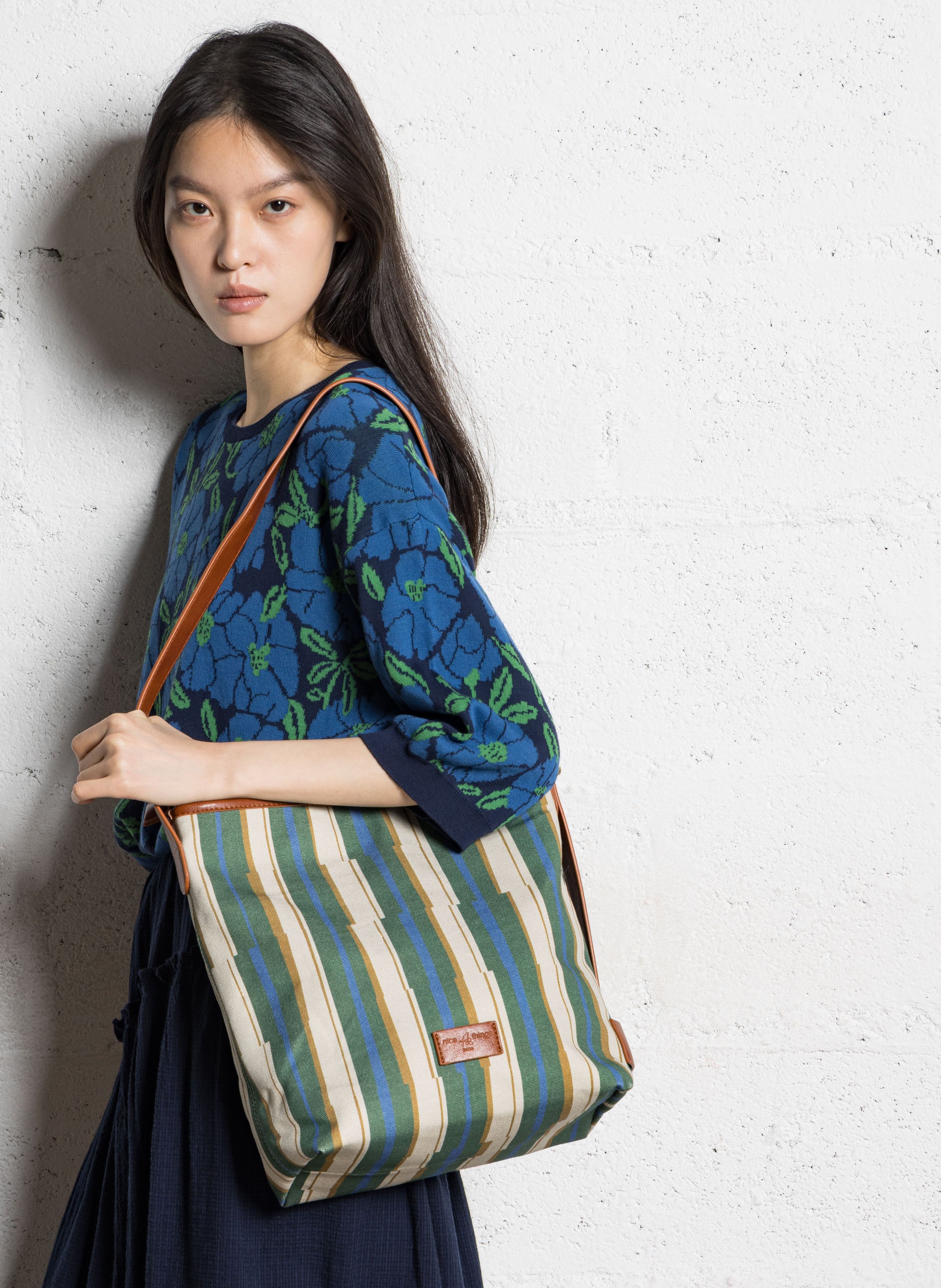 Gestreepte schoudertas NICE THINGS Groen