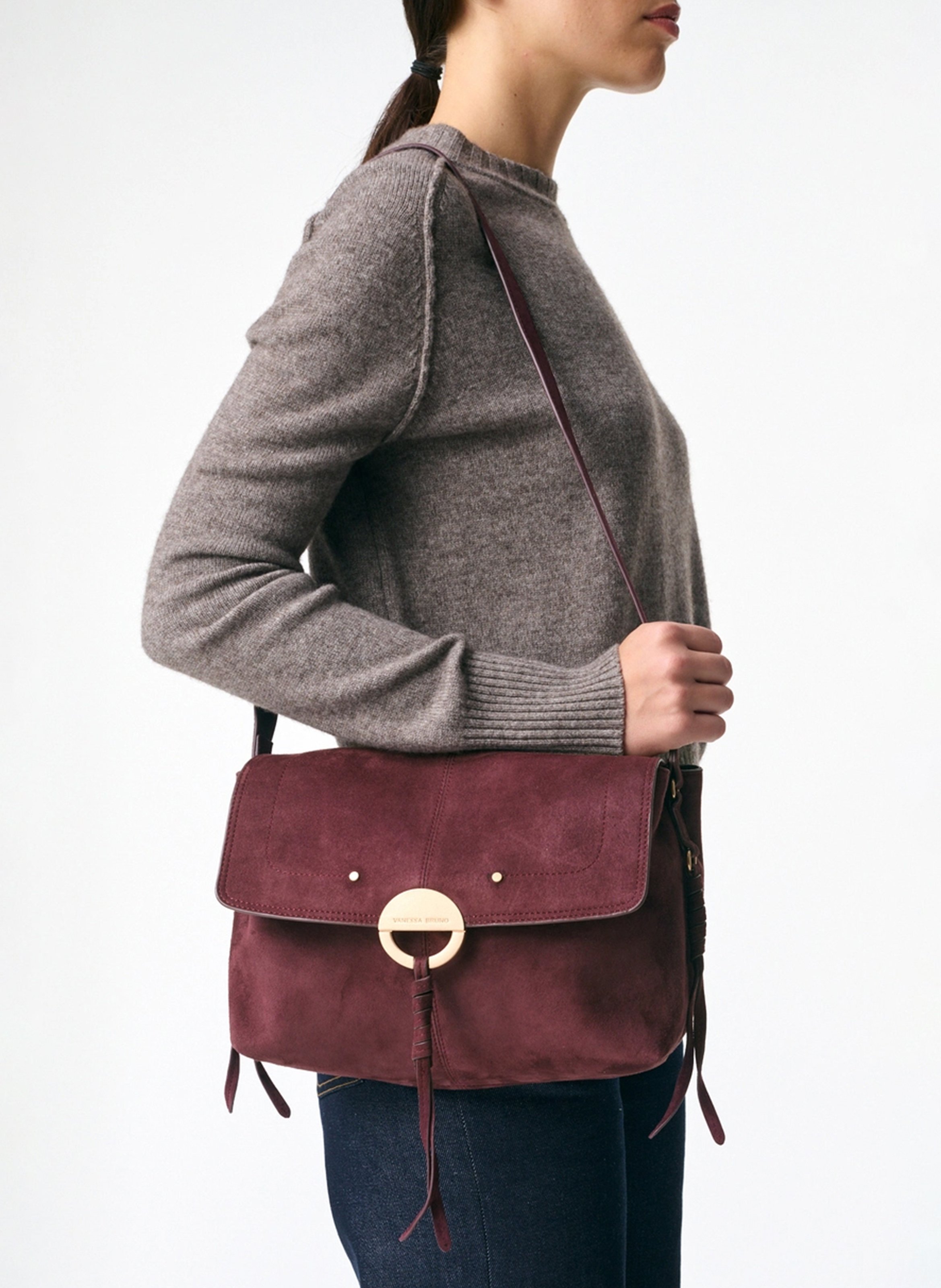 Sac bandoulière en suède VANESSA BRUNO Rose