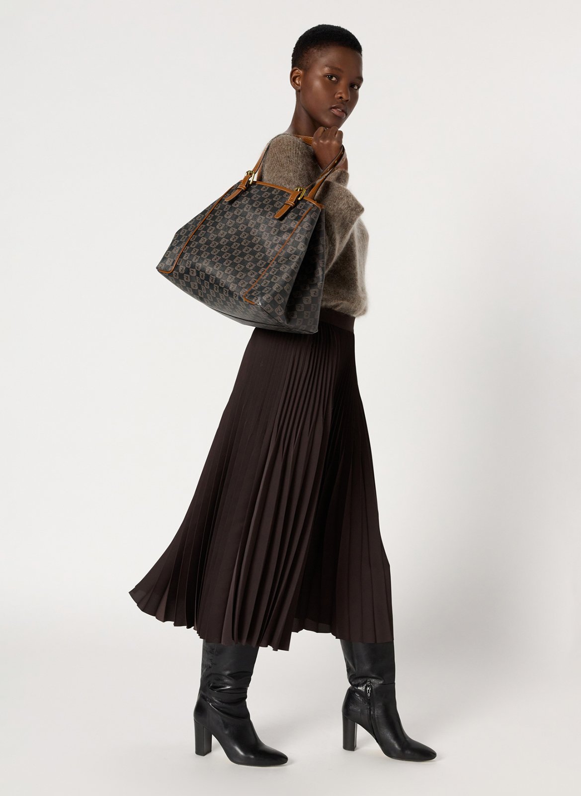 Jupe évasée plissée unie GERARD DAREL Marron