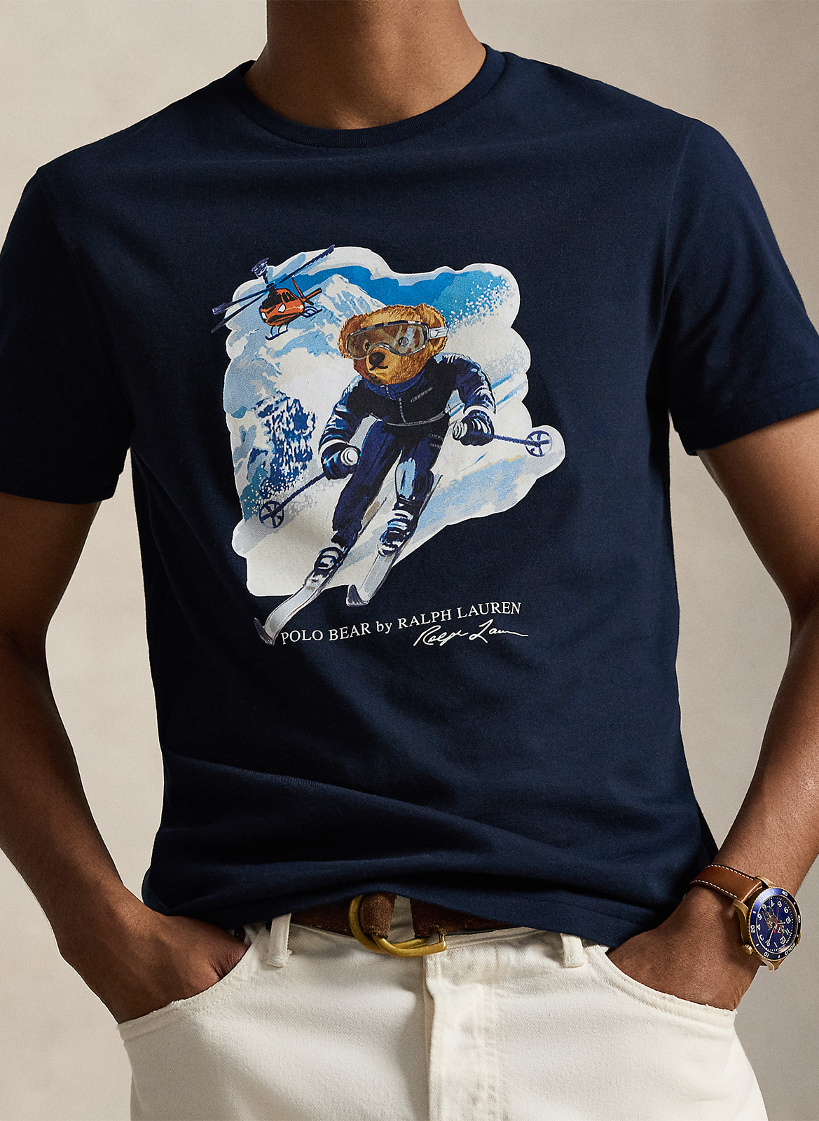 Tee-shirt droit col rond en coton POLO RALPH LAUREN Bleu