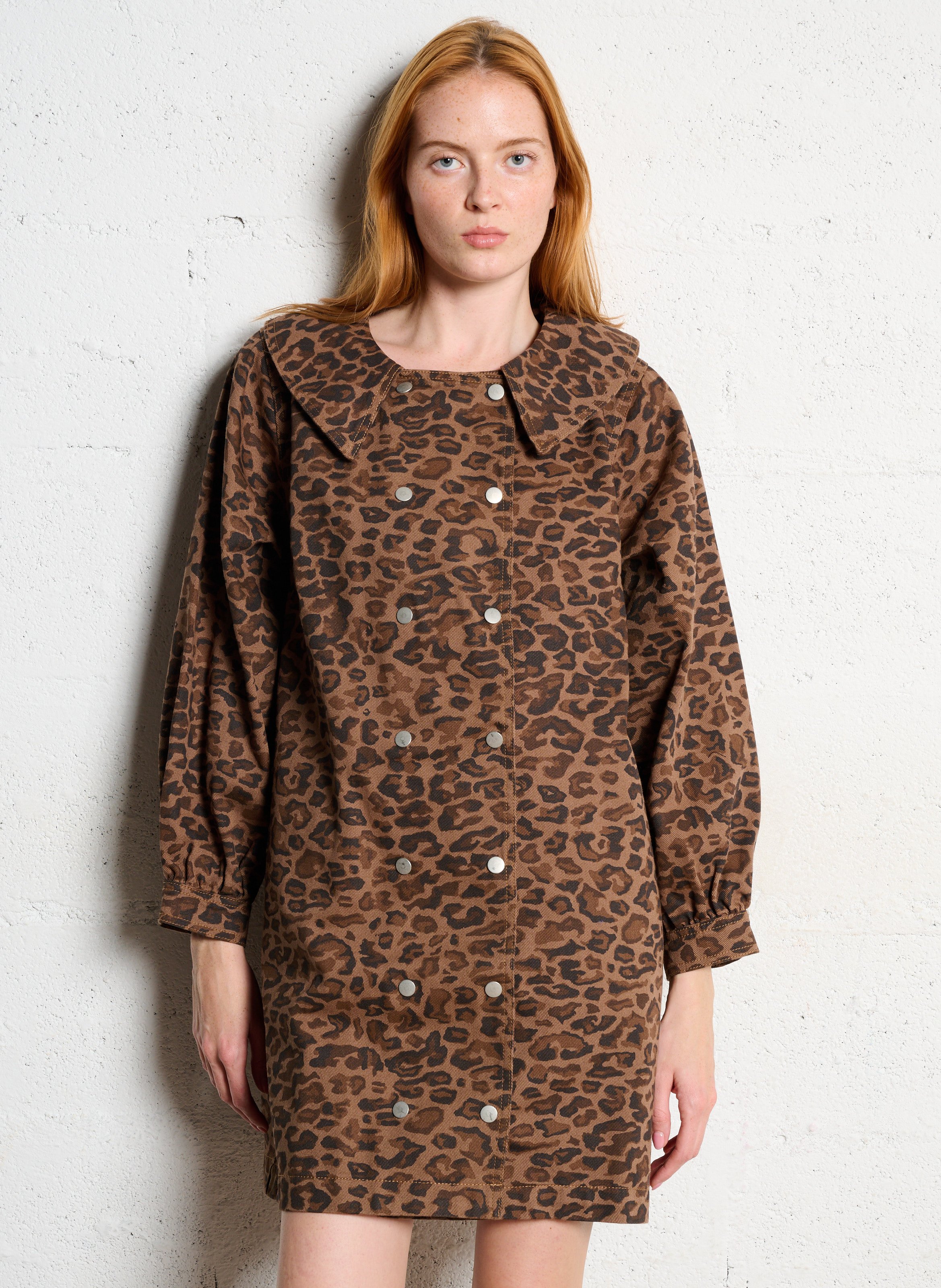 Robe courte en coton imprimé THE TINY BIG SISTER Marron