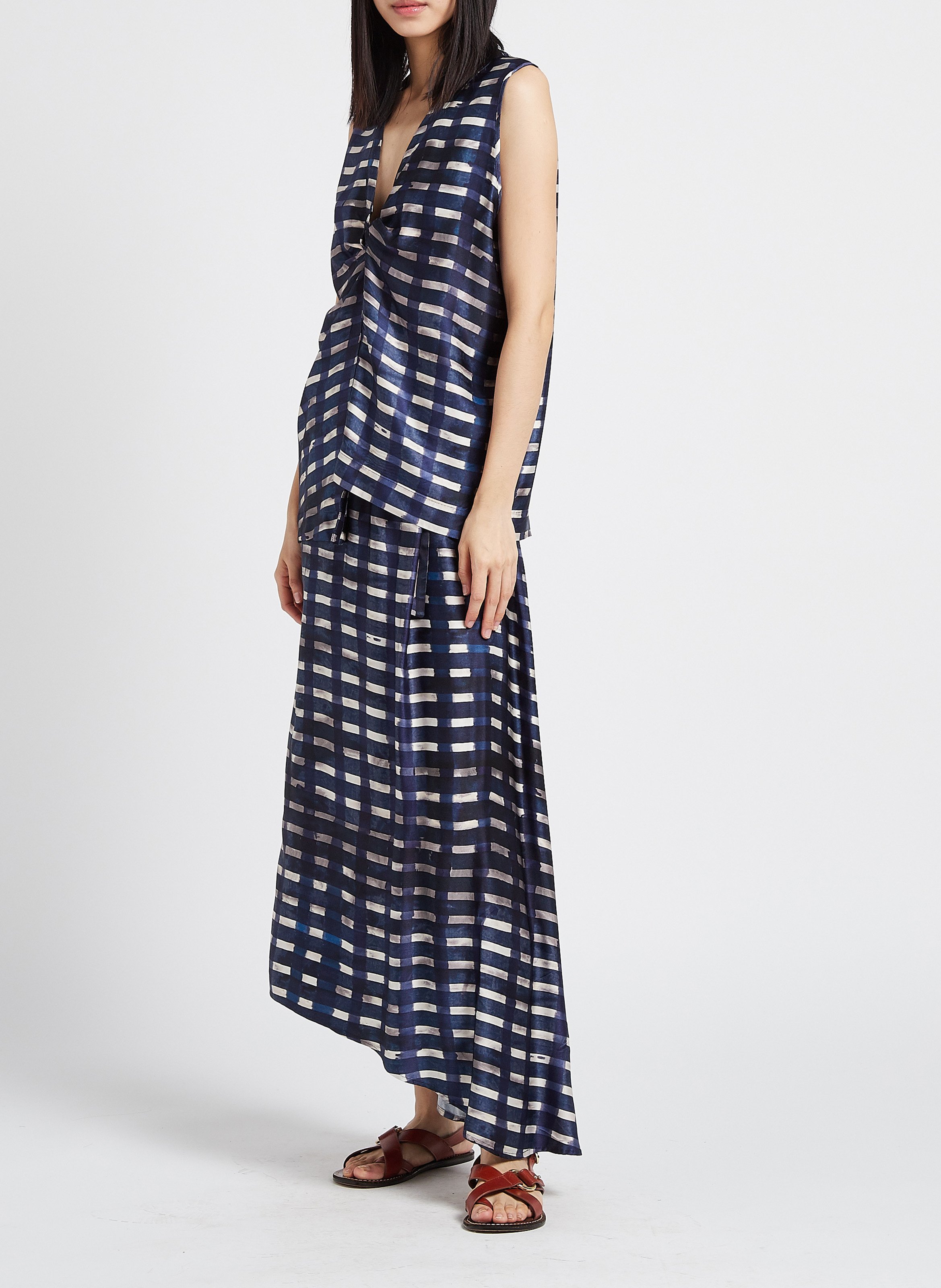 Asymmetrischer Midirock mit Karomuster HUMANOID Blau