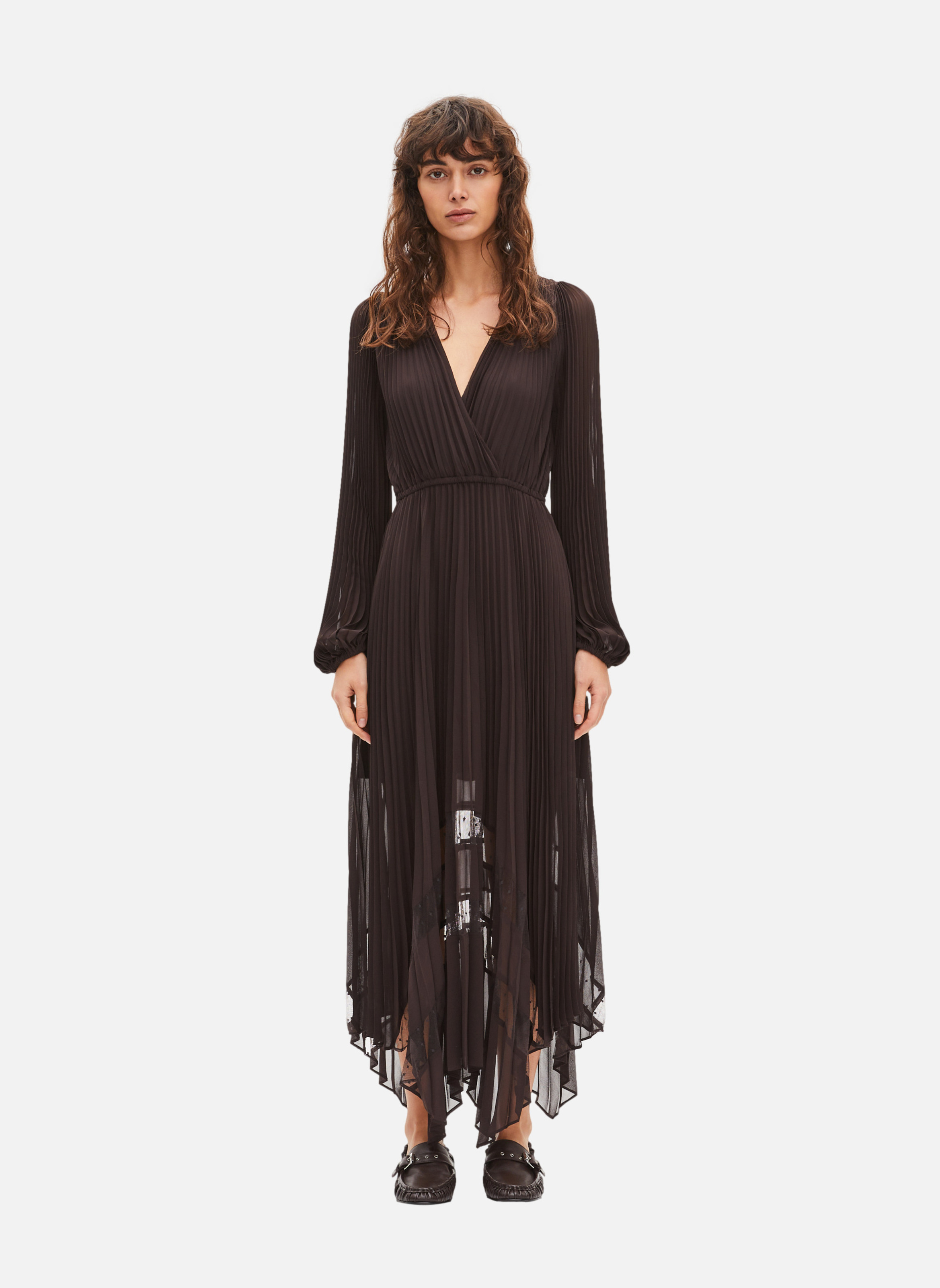 Long pleated dress THE KOOPLES Brown