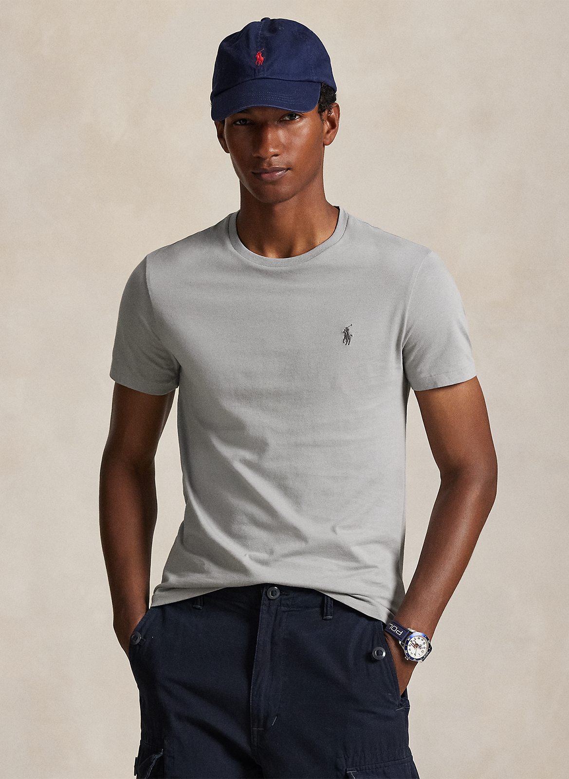Tee-shirt col rond slim-fit en coton POLO RALPH LAUREN Gris