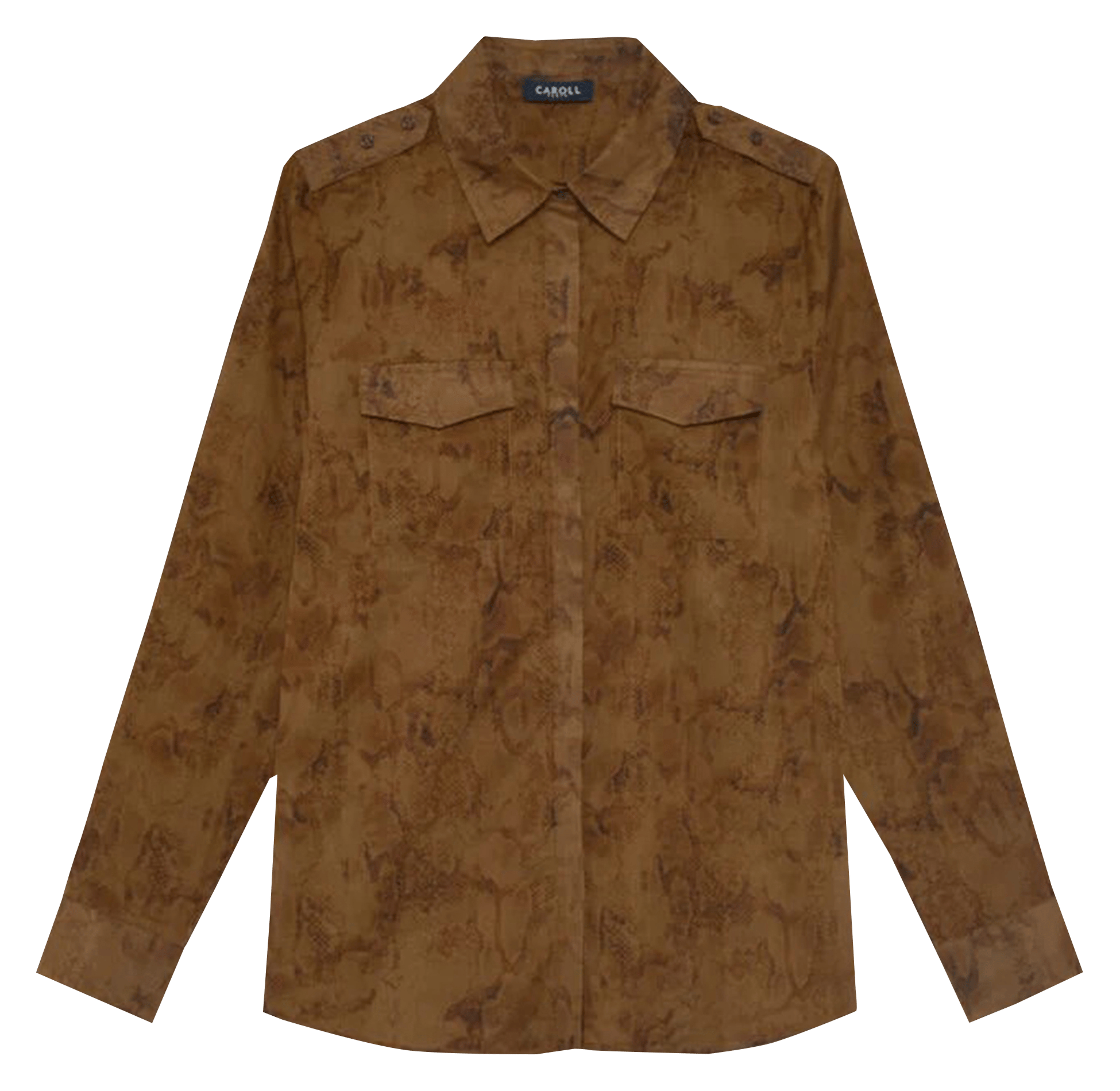 Chemise droite col classique en coton bio imprimé CAROLL Marron