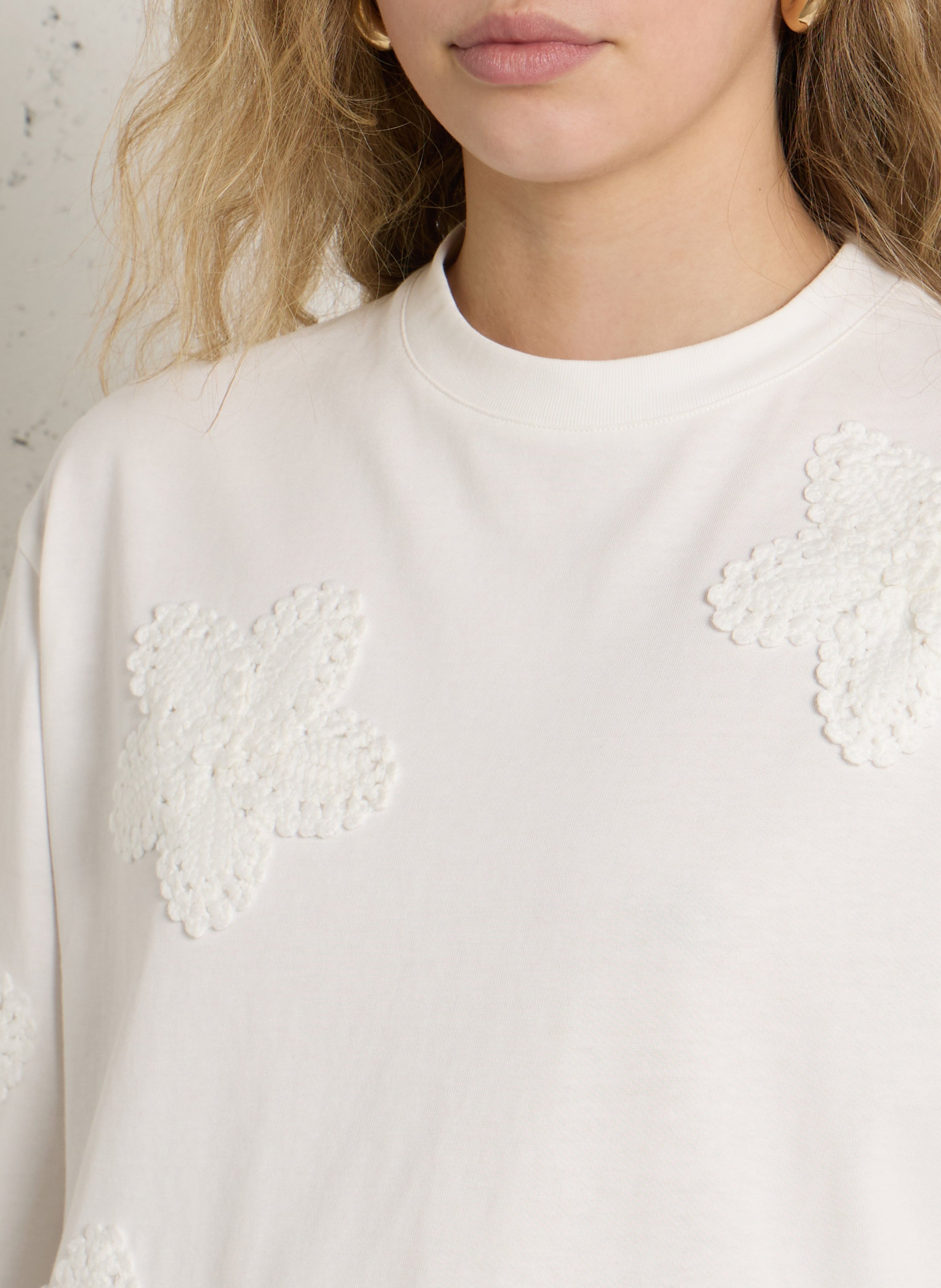 Tee-shirt ample à motifs crochet BERENICE Blanc