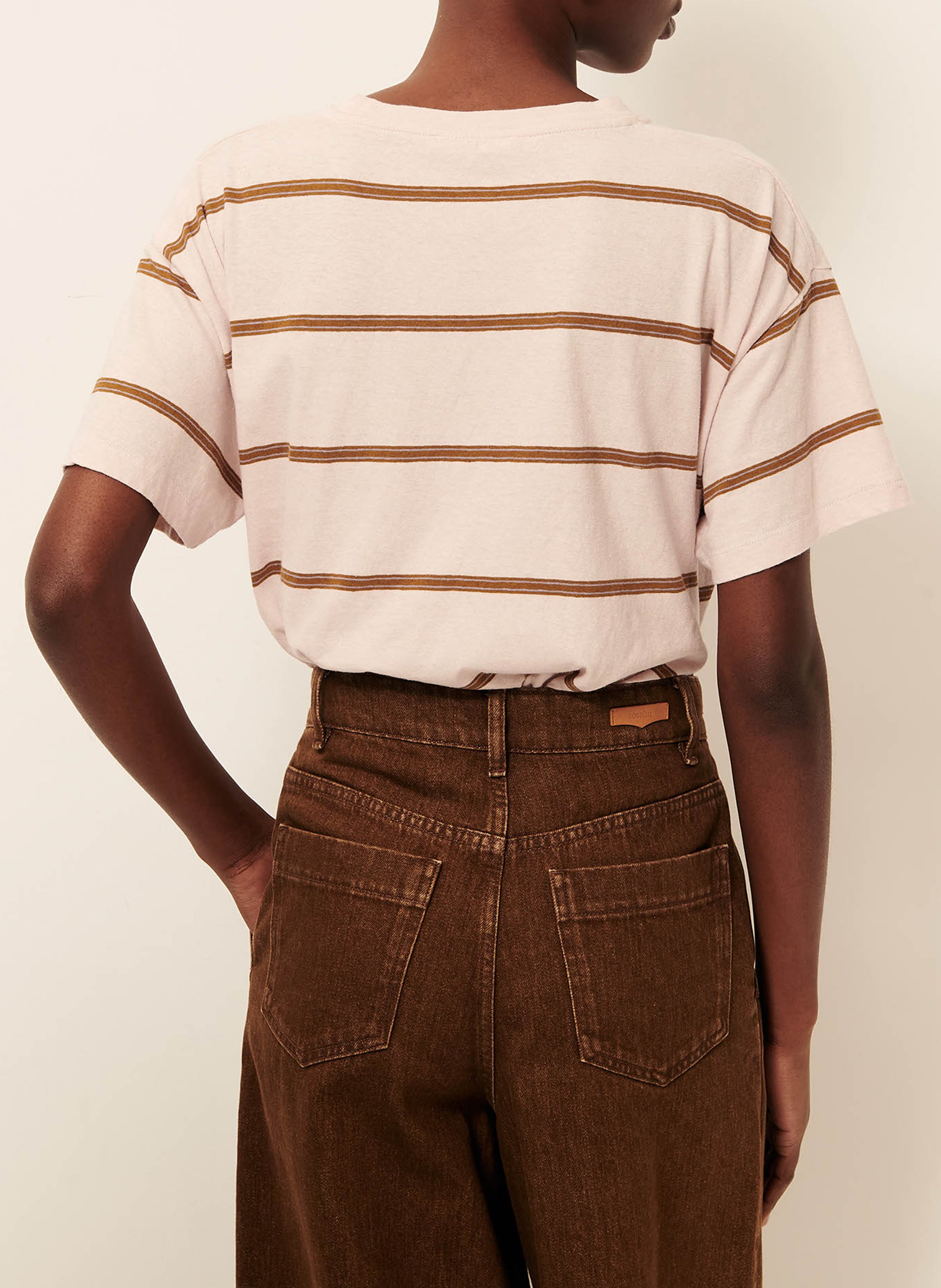 Weites Rundhals-T-Shirt aus Baumwoll-Mix mit Streifen SESSUN Rosa