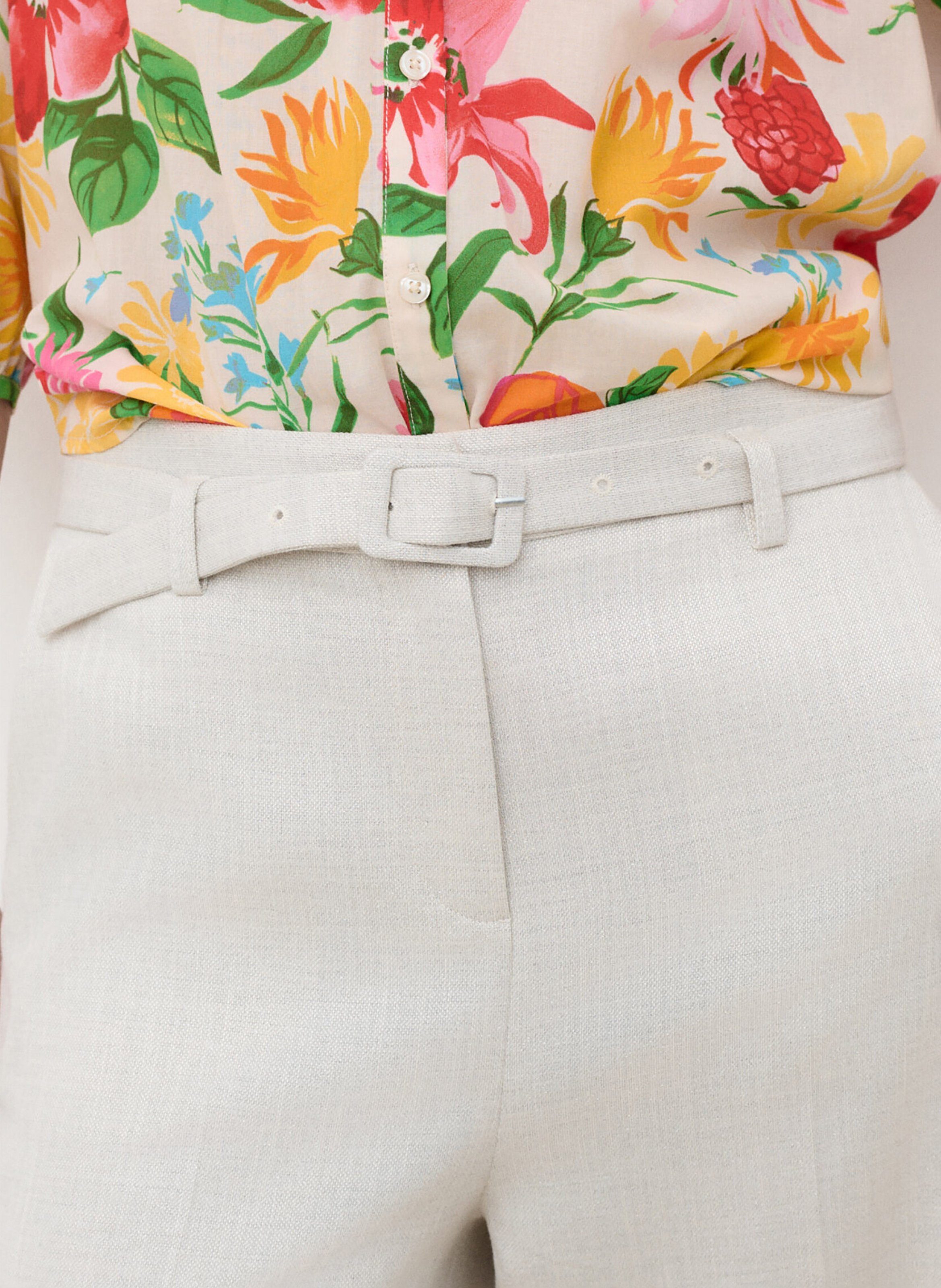 Pantalon tailleur large ceinturé uni  CAROLL Beige