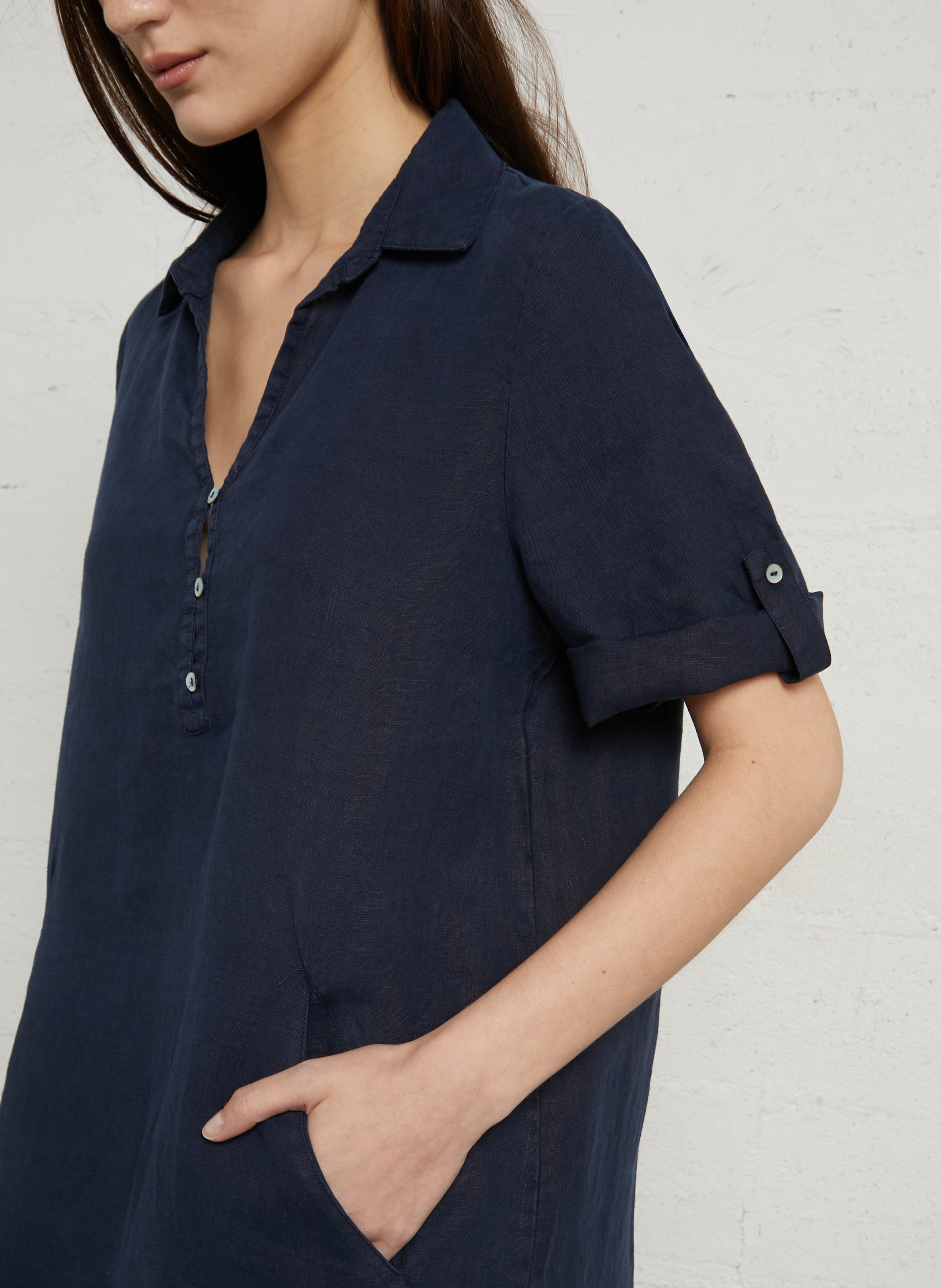 V-neck linen midi dress SUD EXPRESS Blue