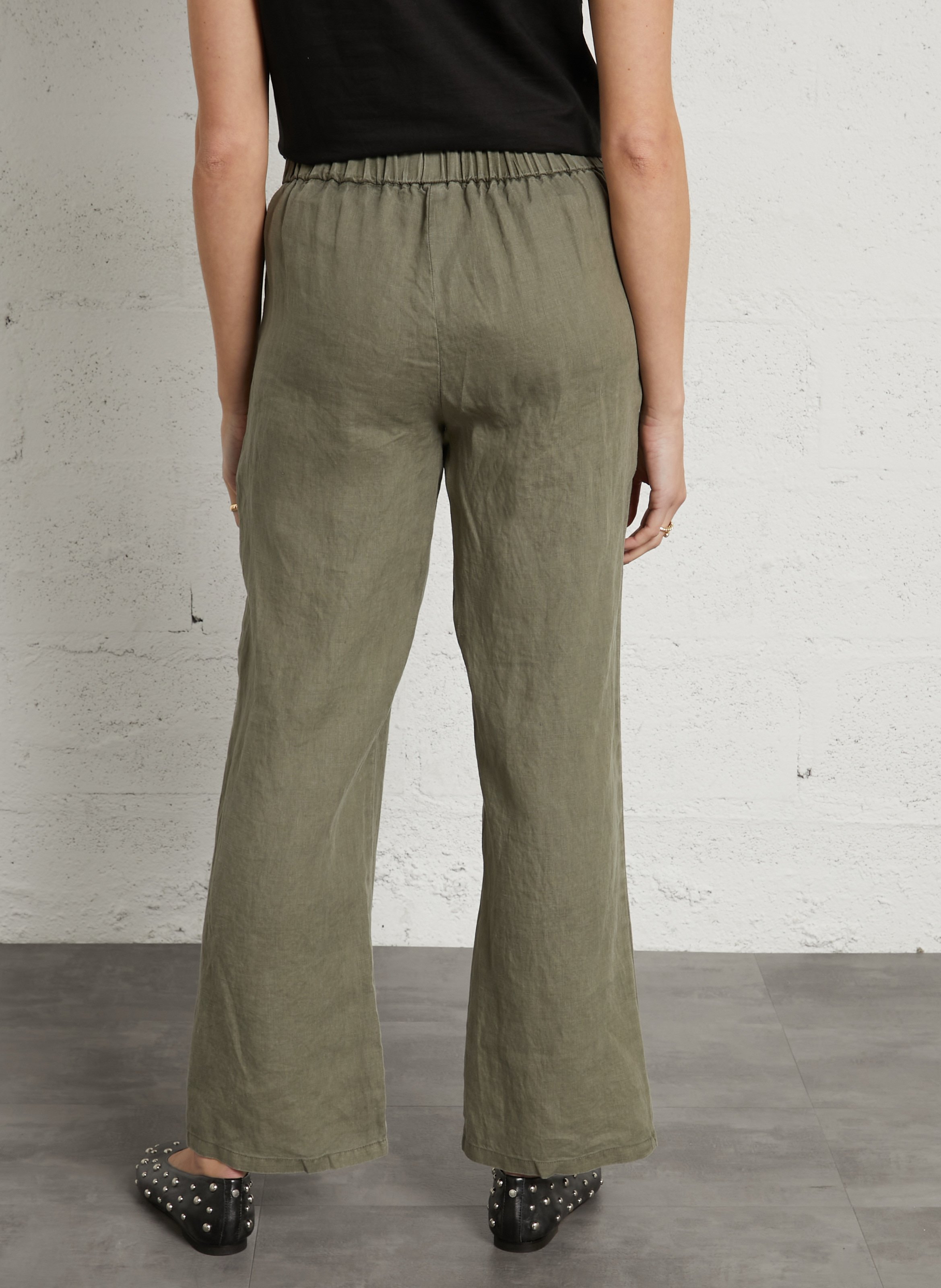 Pantalon droit en lin  SUD EXPRESS Kaki