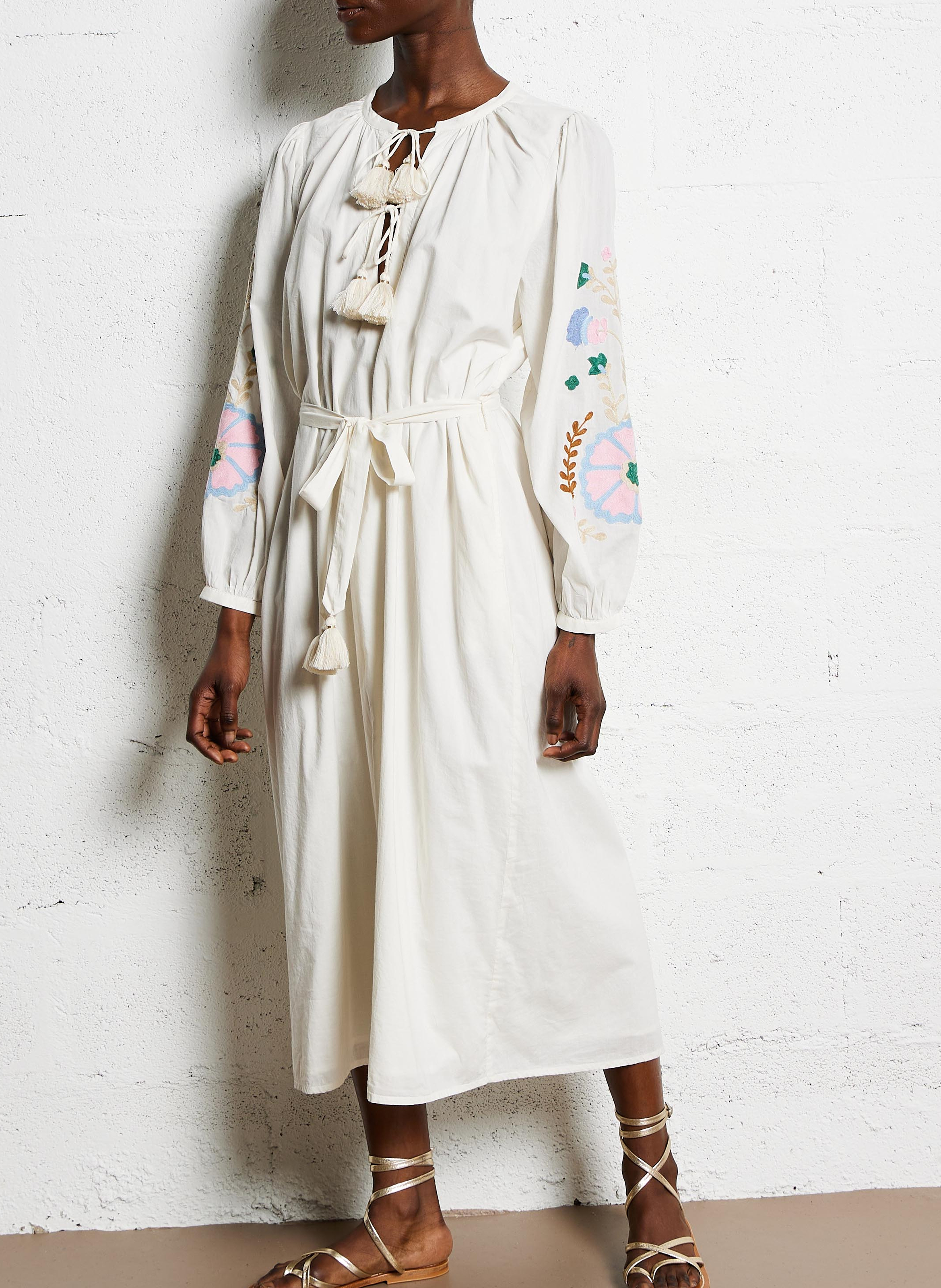 Midi jurk met ronde hals van biologisch katoen LOUISE MISHA Beige