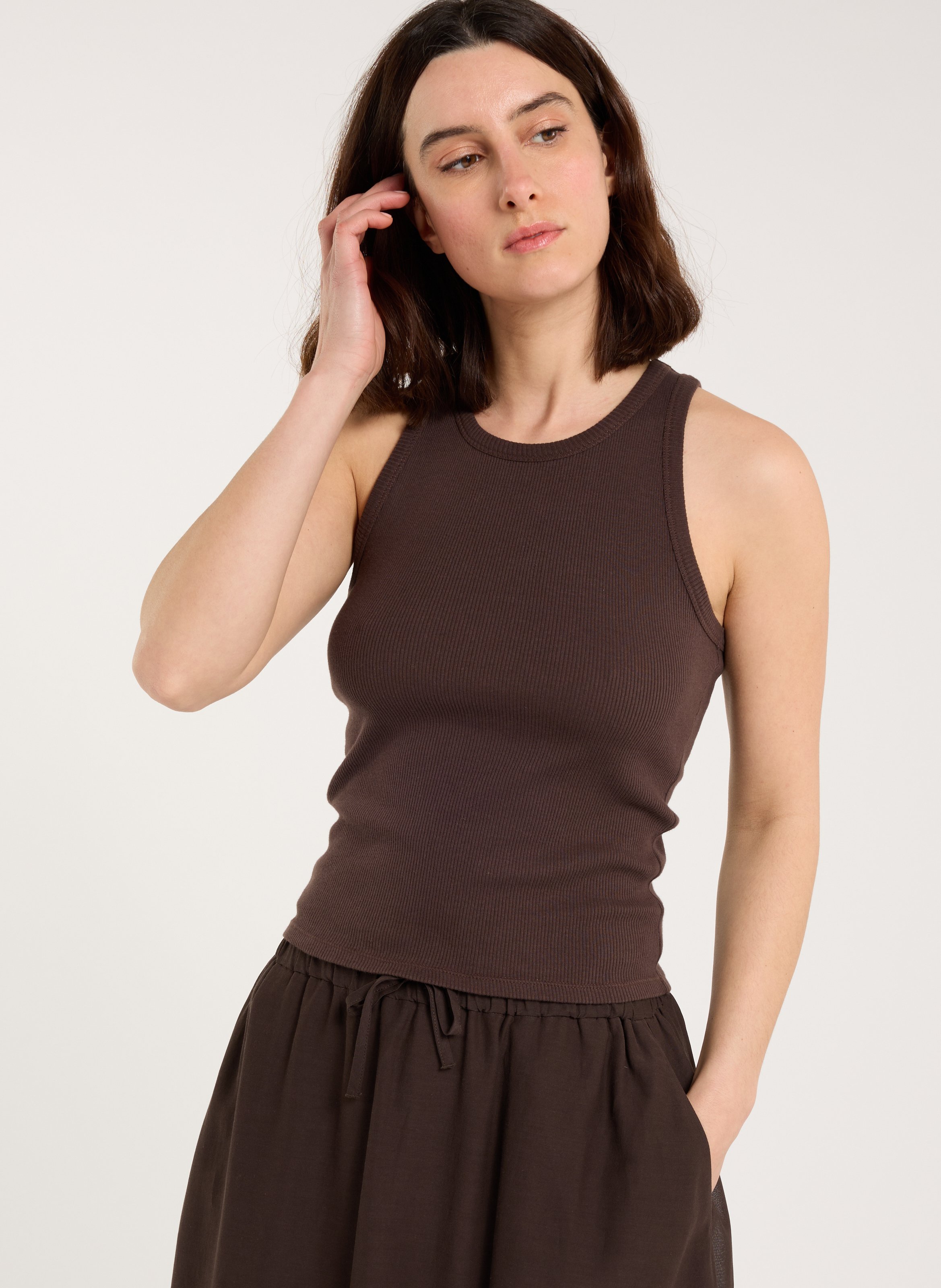 Geripptes Tanktop aus Baumwolle SAISON 1865 Braun