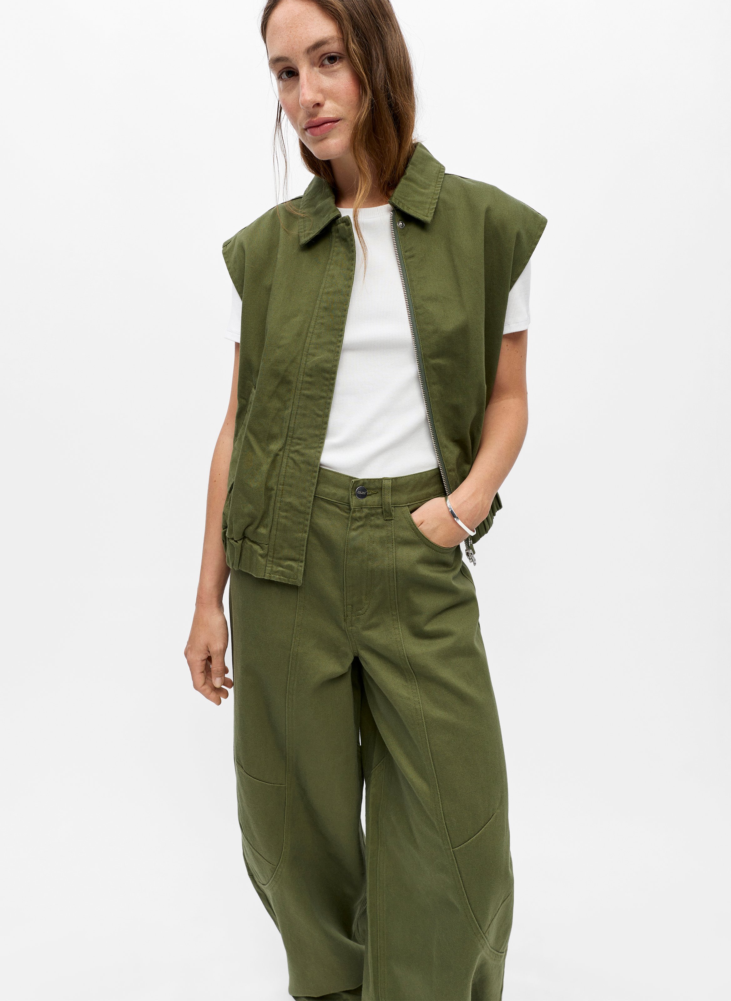 Wide trousers in organic cotton and linen blend OBJECT Green